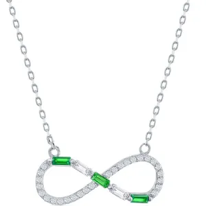 Classic Women's Necklace - Sterling White and Emerald Baguette CZ Infinity | M-6952