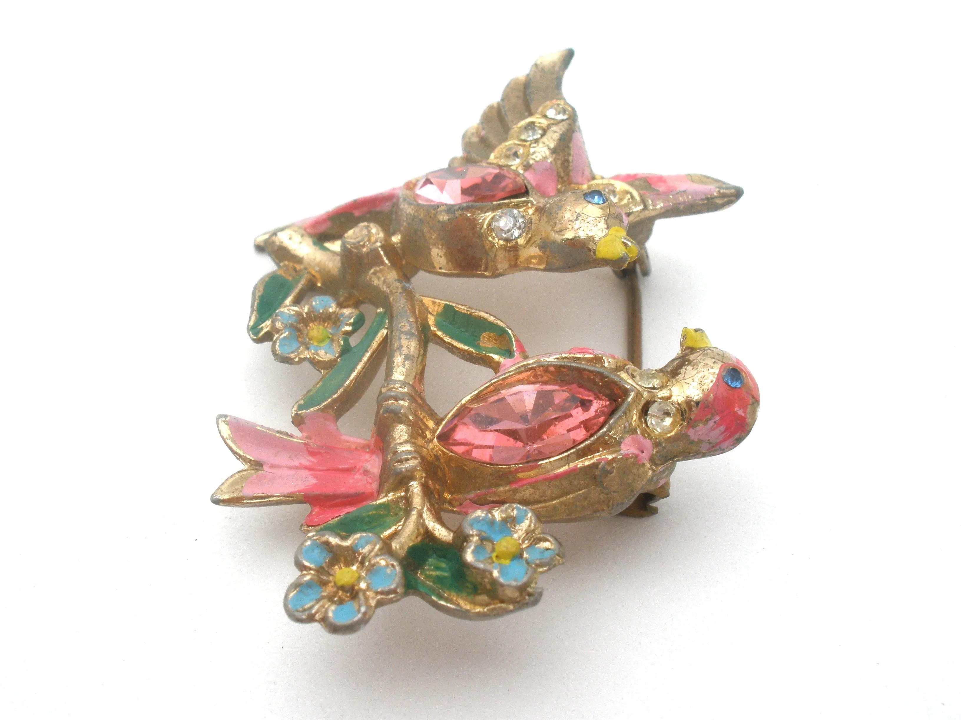 Coro Enameled Jelly Belly Birds Brooch