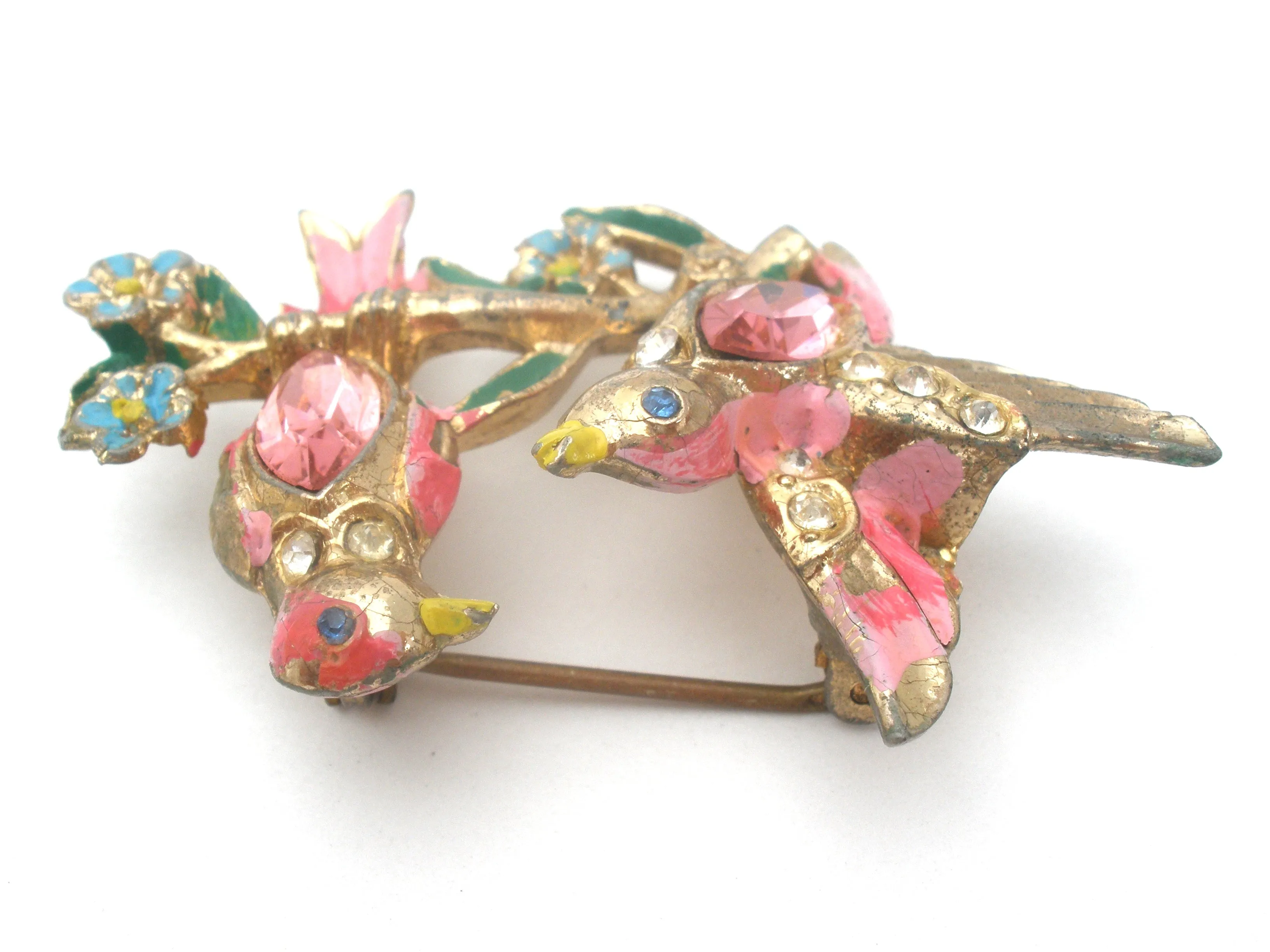 Coro Enameled Jelly Belly Birds Brooch
