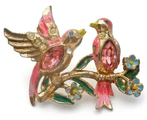 Coro Enameled Jelly Belly Birds Brooch