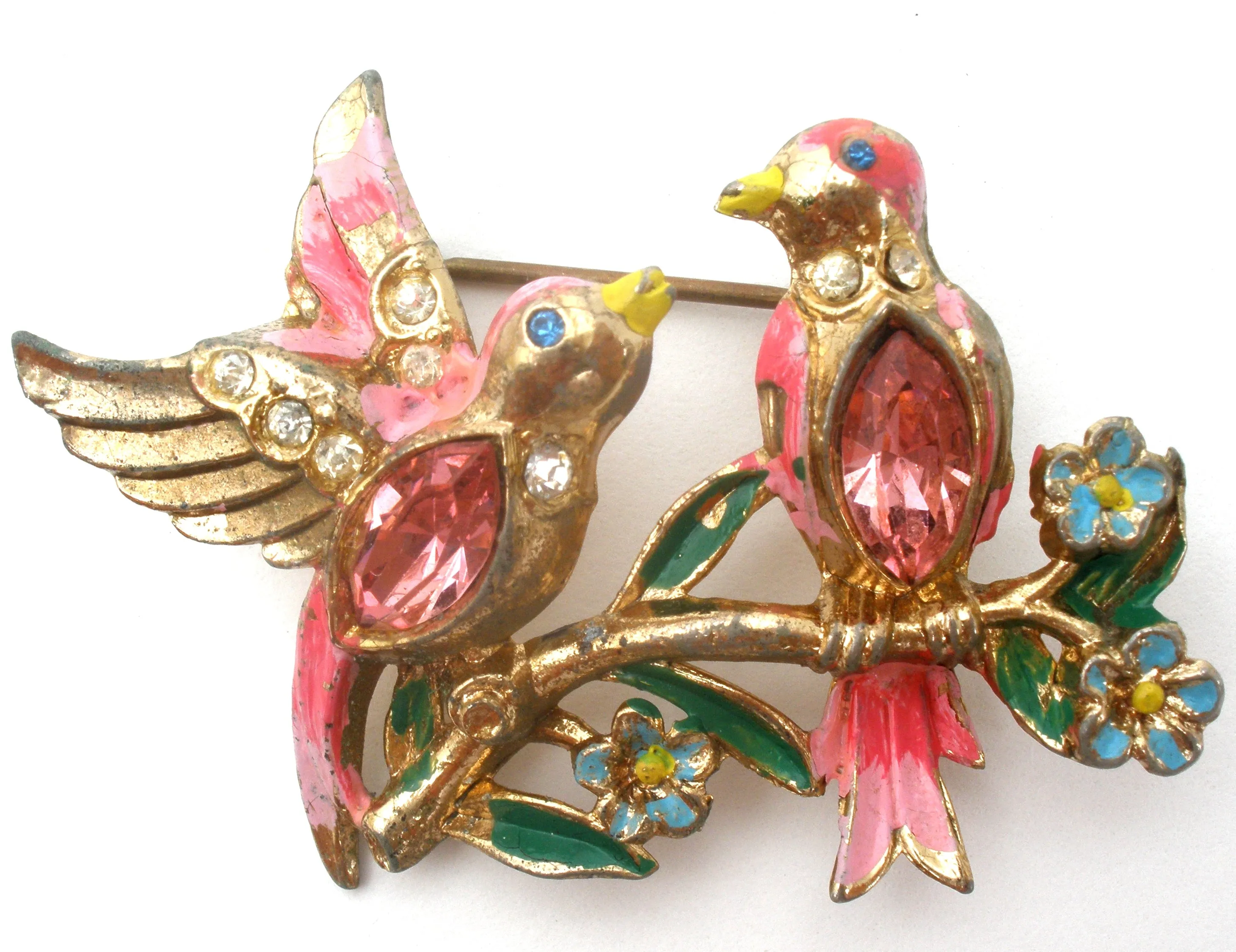 Coro Enameled Jelly Belly Birds Brooch