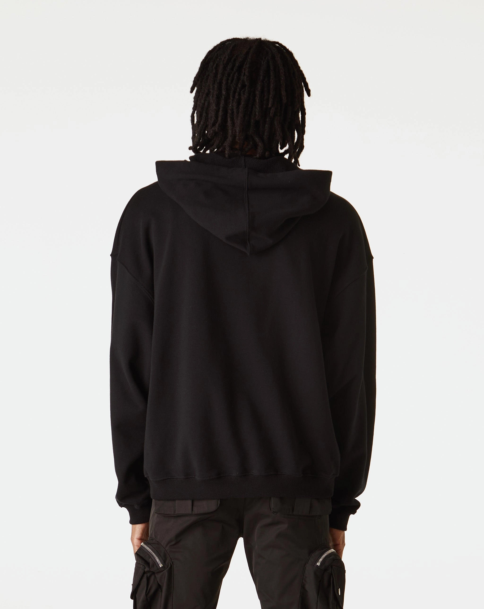 Curved Zip-Up Round Hem Damaged Hoodie