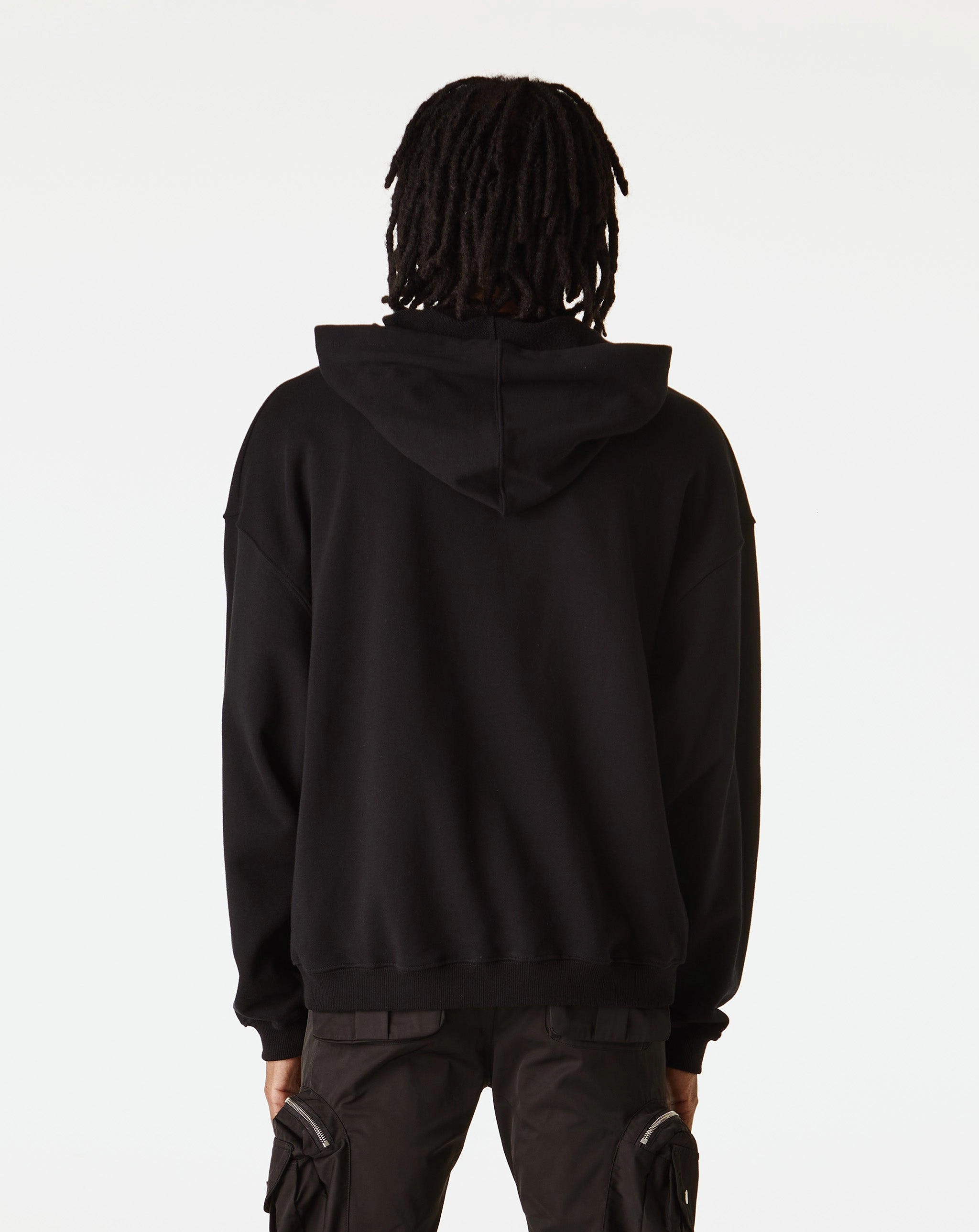 Curved Zip-Up Round Hem Damaged Hoodie