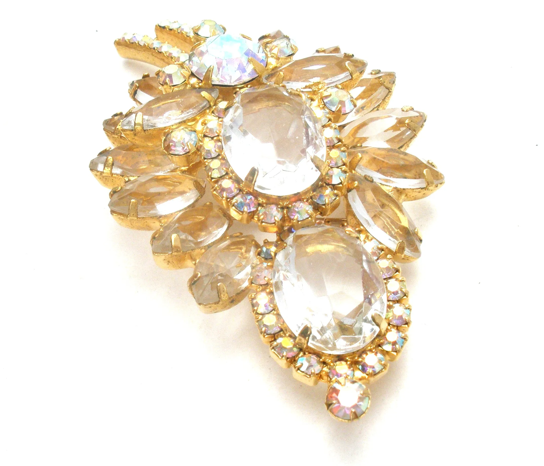 D & E Juliana Leaf Brooch & Earrings Clear & Ab Rhinestone Set