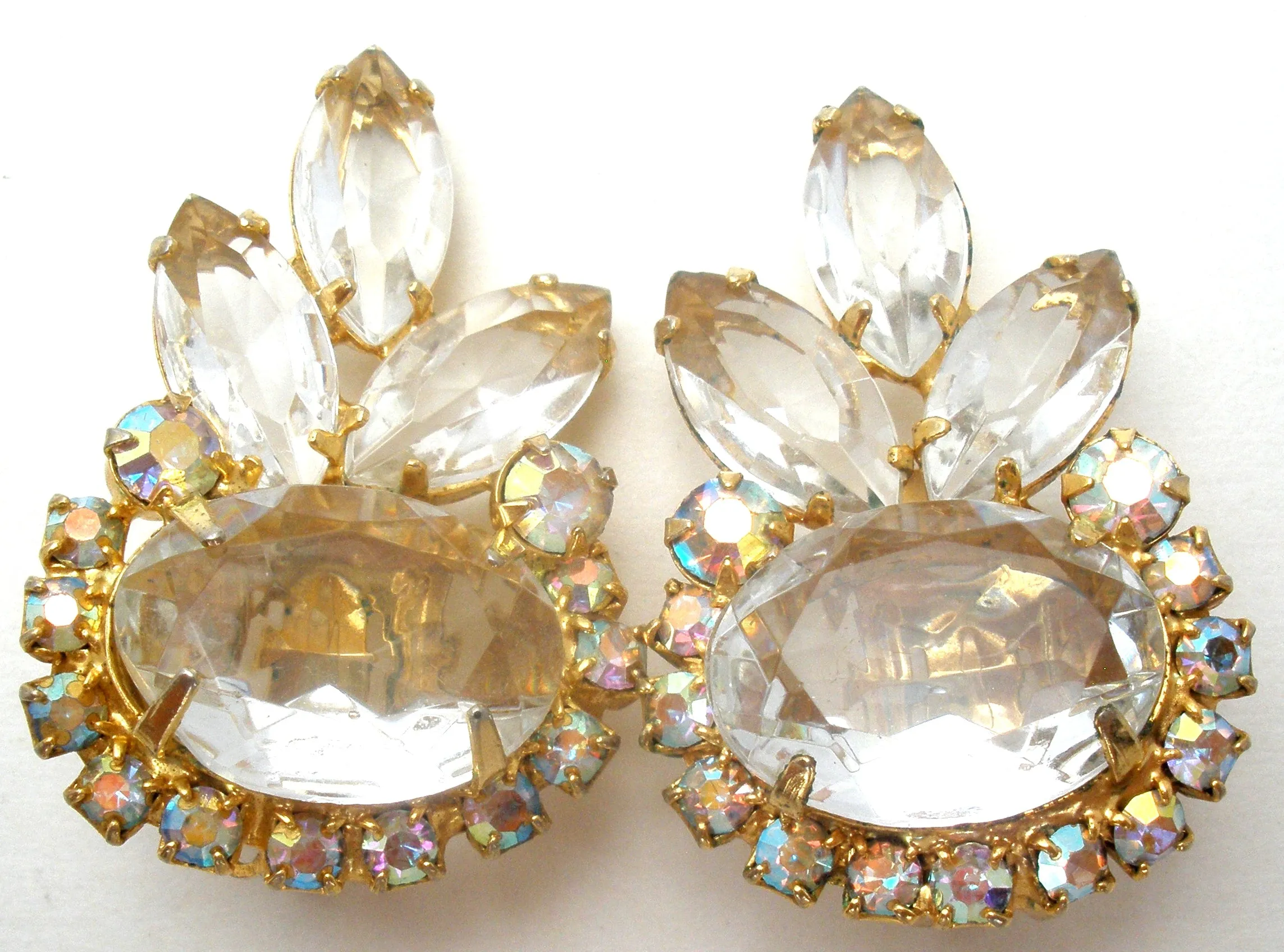 D & E Juliana Leaf Brooch & Earrings Clear & Ab Rhinestone Set