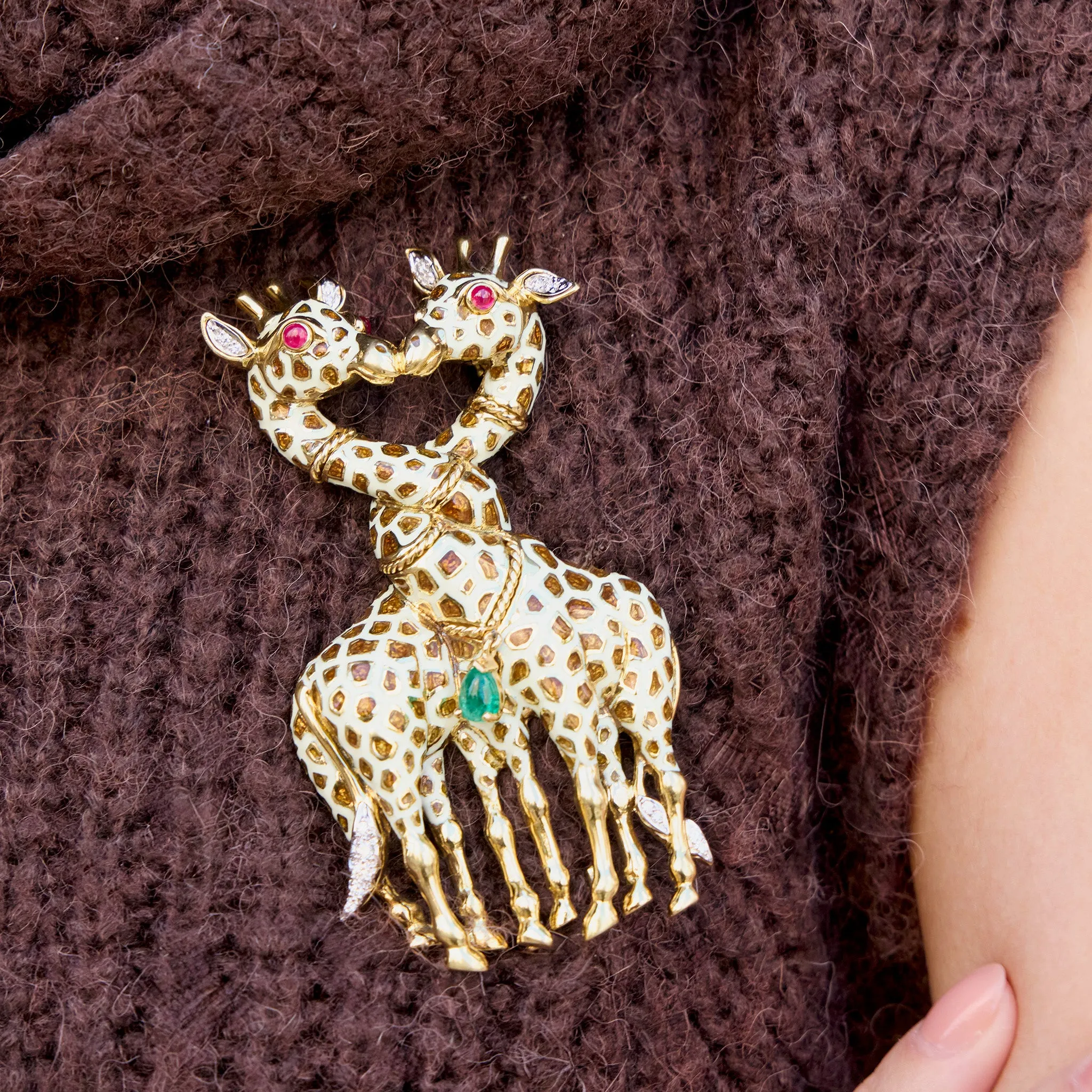 David Webb Enamel Giraffe Brooch
