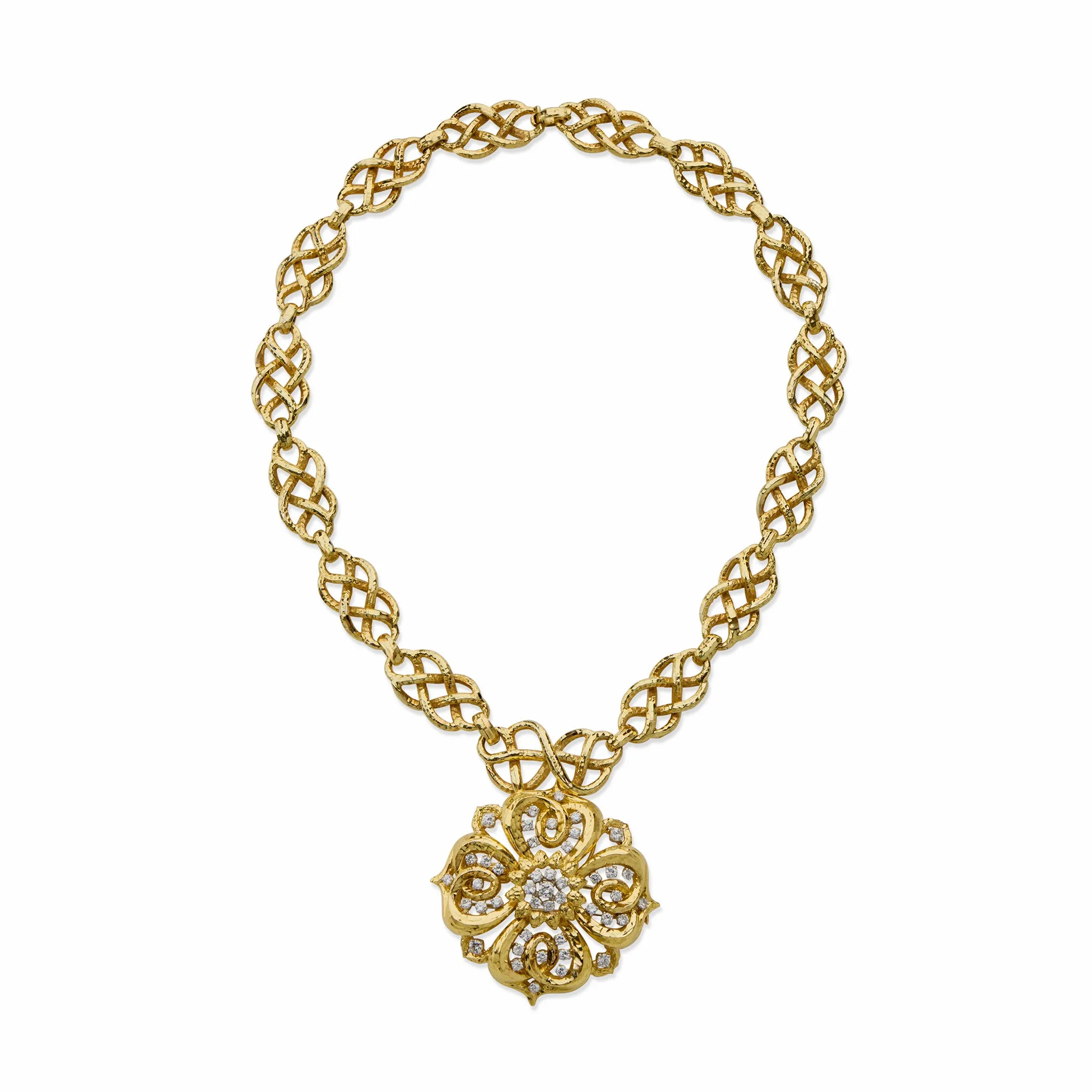 David Webb Hammered Pendant Necklace
