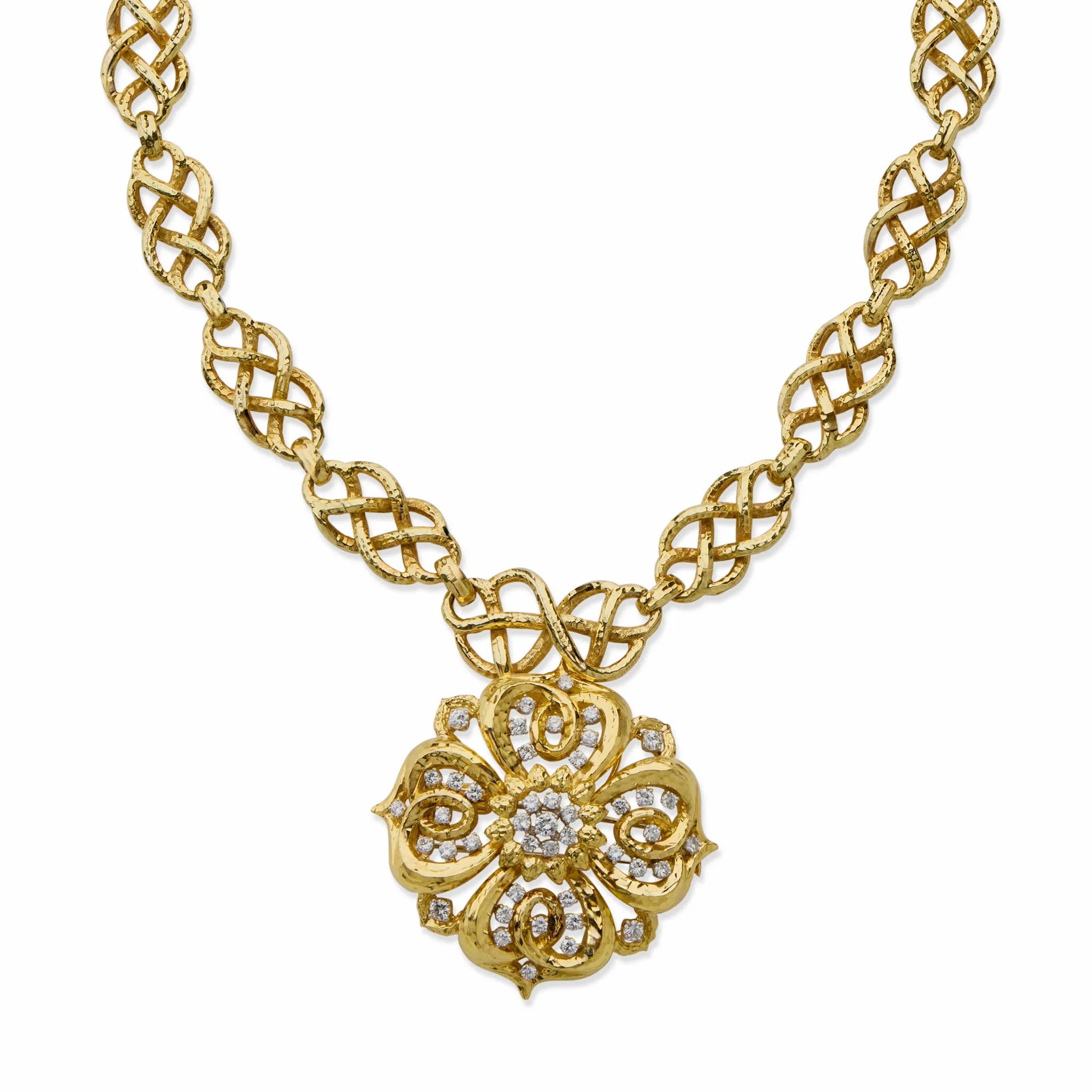 David Webb Hammered Pendant Necklace