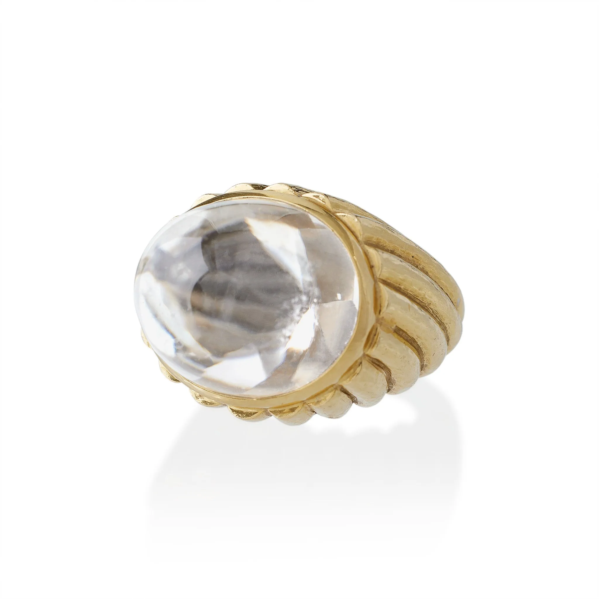 David Webb Rock Crystal and Hammered Gold Bomb Ring