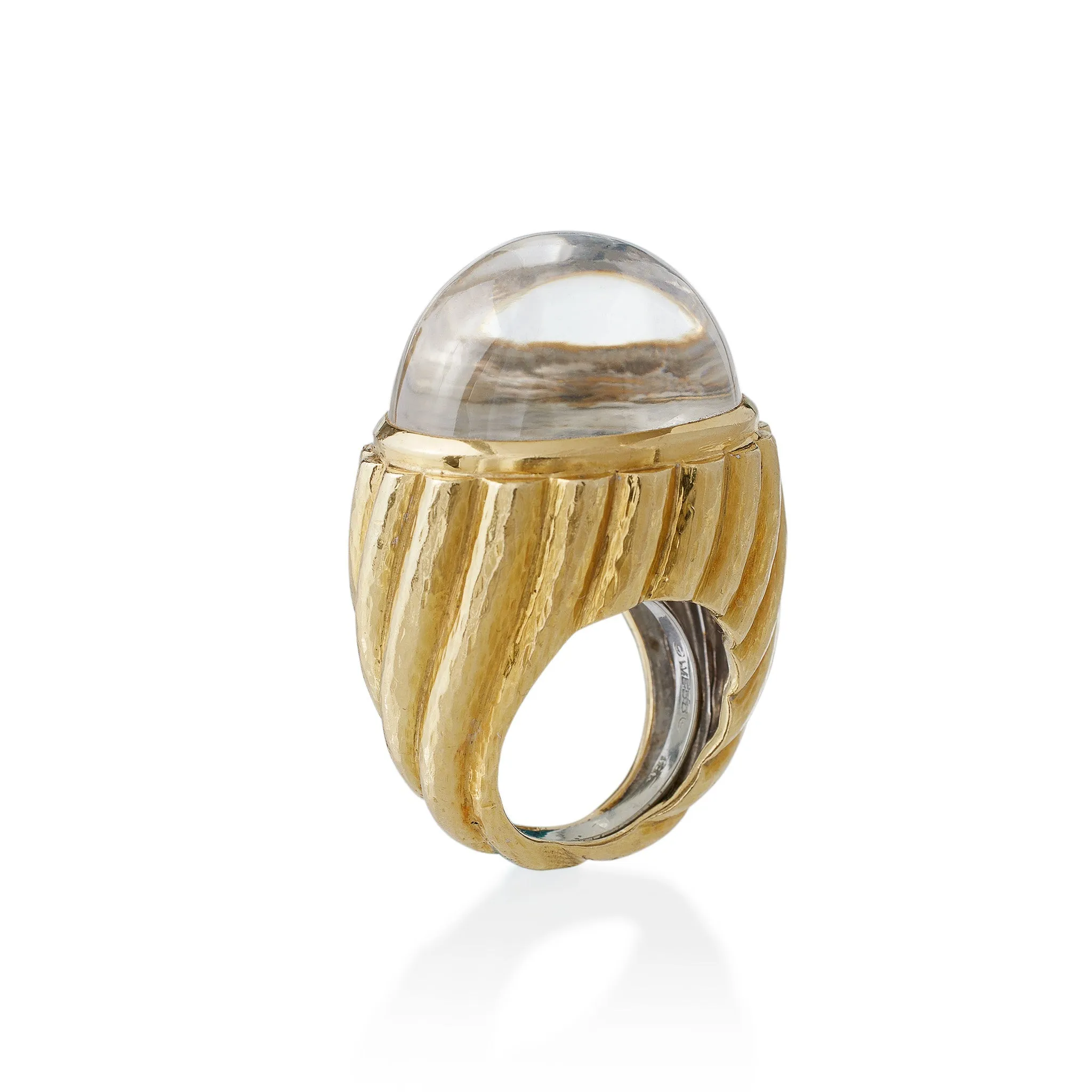 David Webb Rock Crystal and Hammered Gold Bomb Ring
