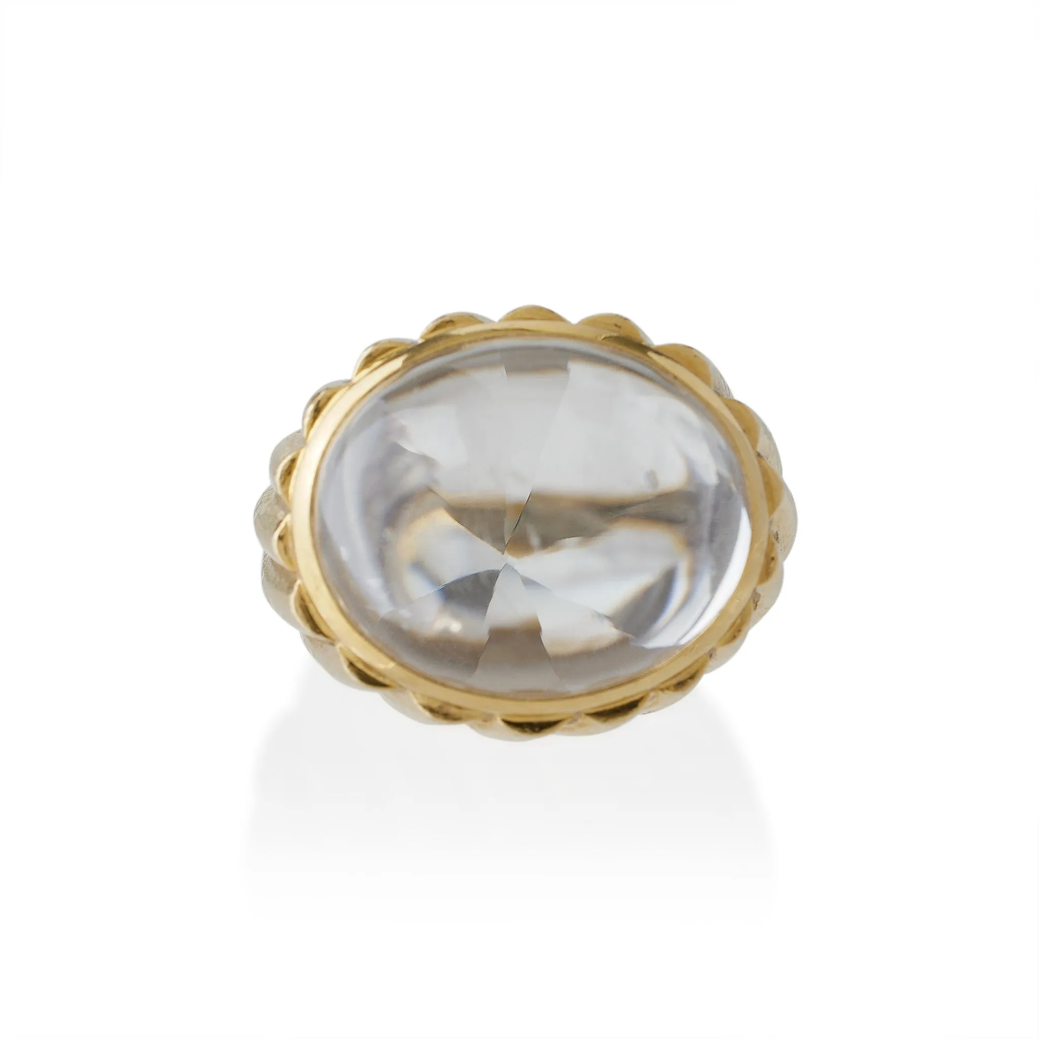 David Webb Rock Crystal and Hammered Gold Bomb Ring