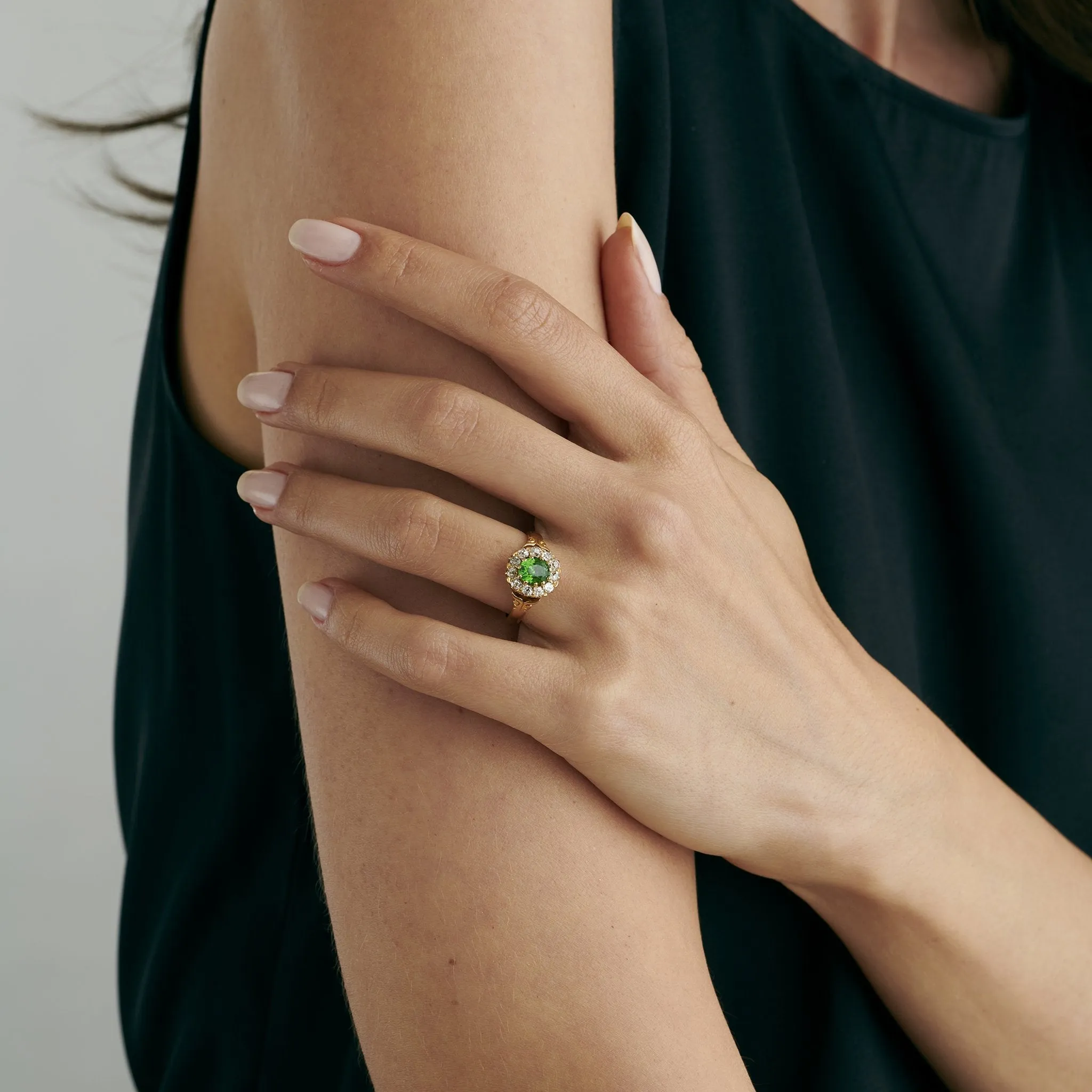 Demantoid Garnet and Diamond Ring