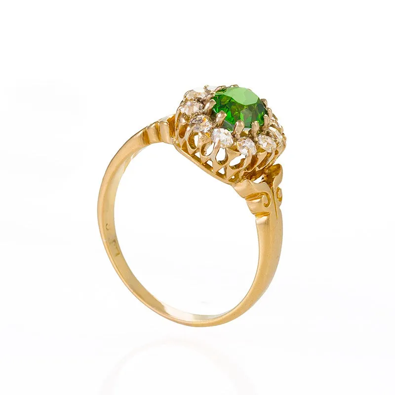 Demantoid Garnet and Diamond Ring