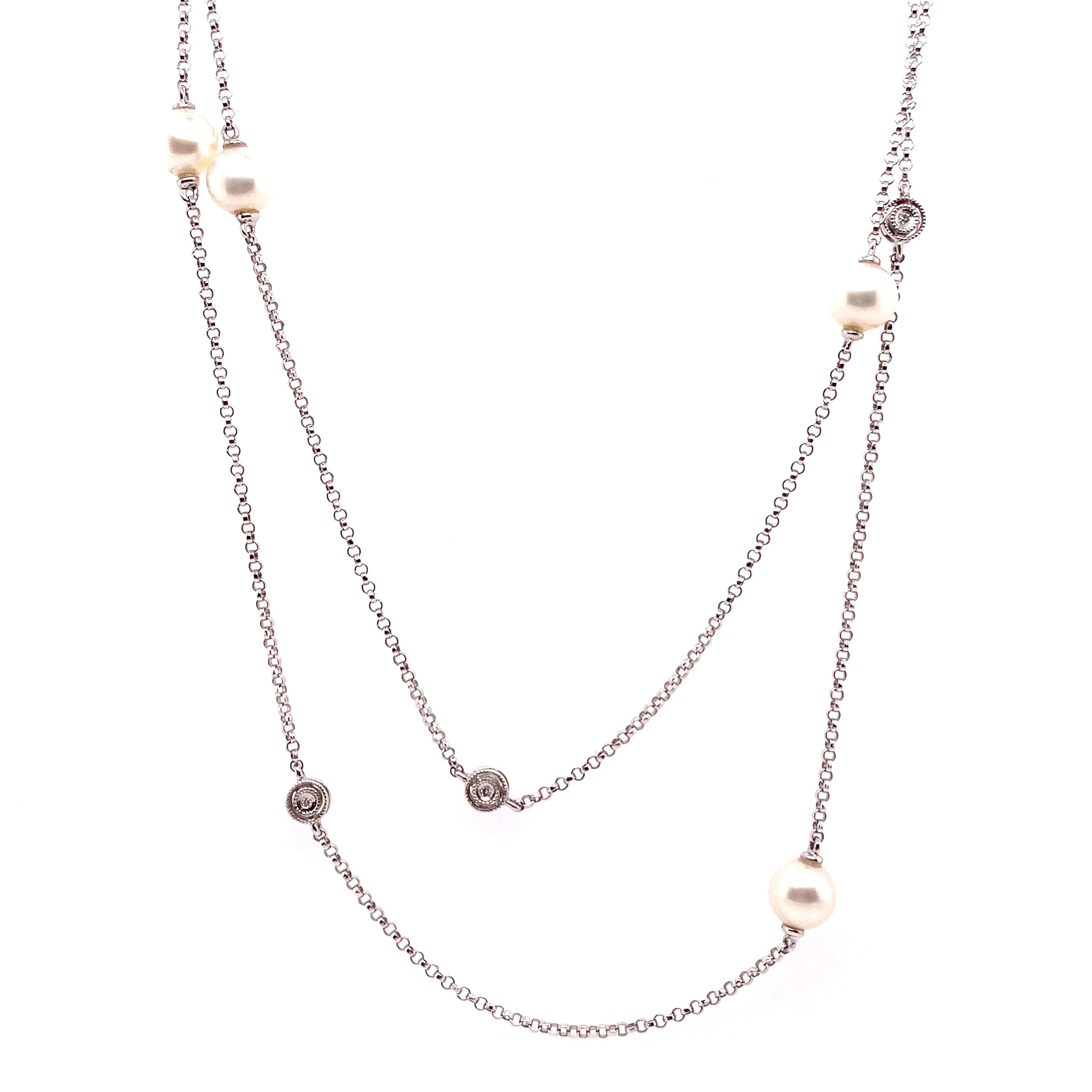 Diamond By the Yard Necklace with Pearls