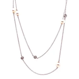 Diamond By the Yard Necklace with Pearls