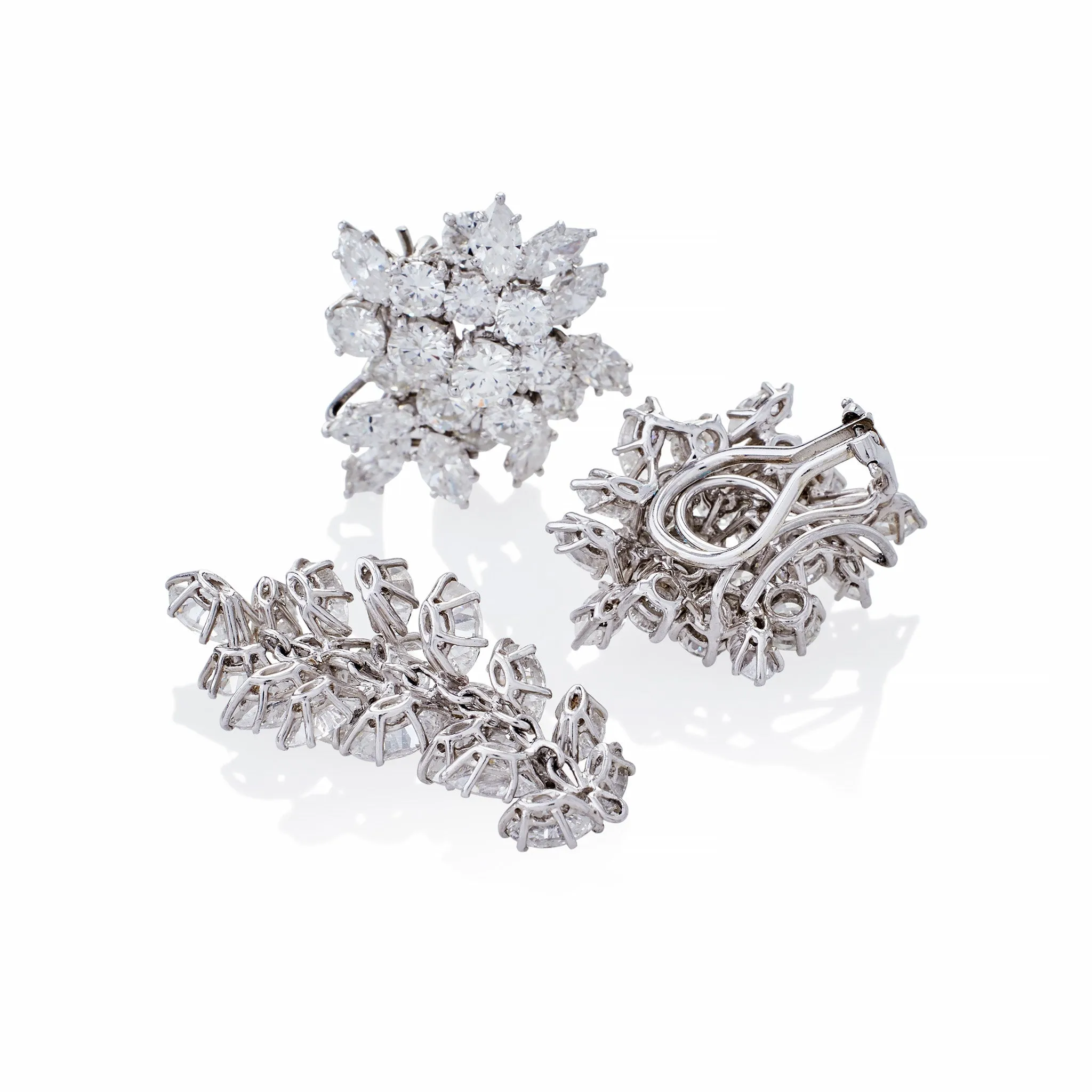 Diamond Day/Night Cluster Pendant Earrings