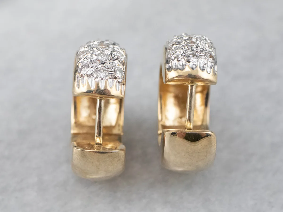 Diamond Encrusted Gold Huggie Hoop Earrings