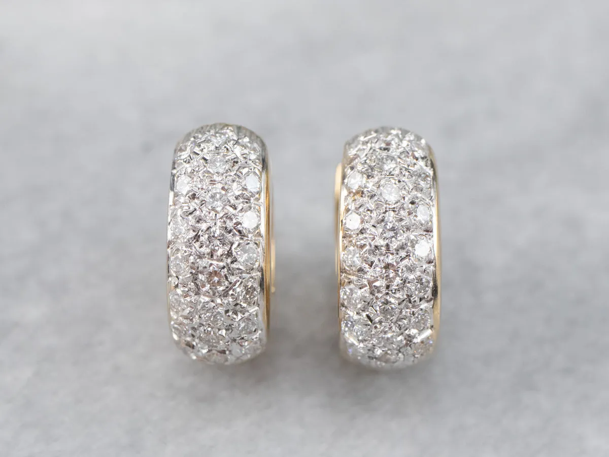 Diamond Encrusted Gold Huggie Hoop Earrings