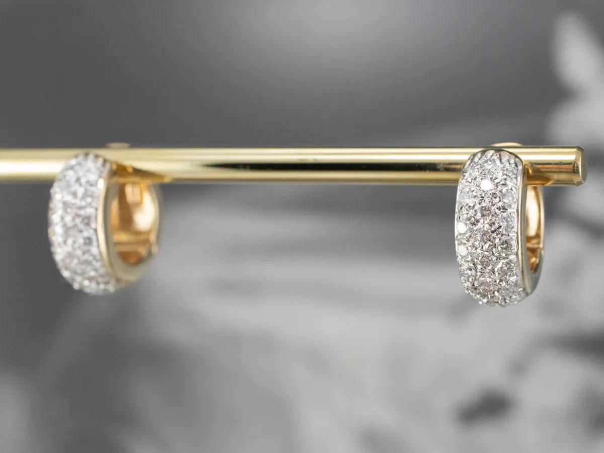 Diamond Encrusted Gold Huggie Hoop Earrings