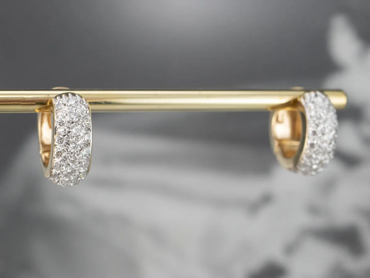 Diamond Encrusted Gold Huggie Hoop Earrings