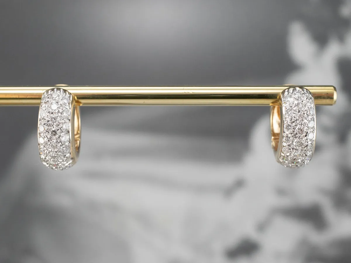 Diamond Encrusted Gold Huggie Hoop Earrings