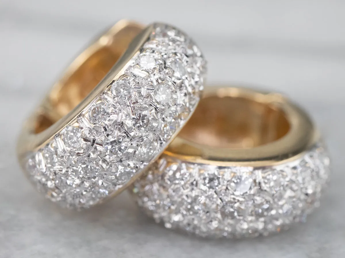 Diamond Encrusted Gold Huggie Hoop Earrings