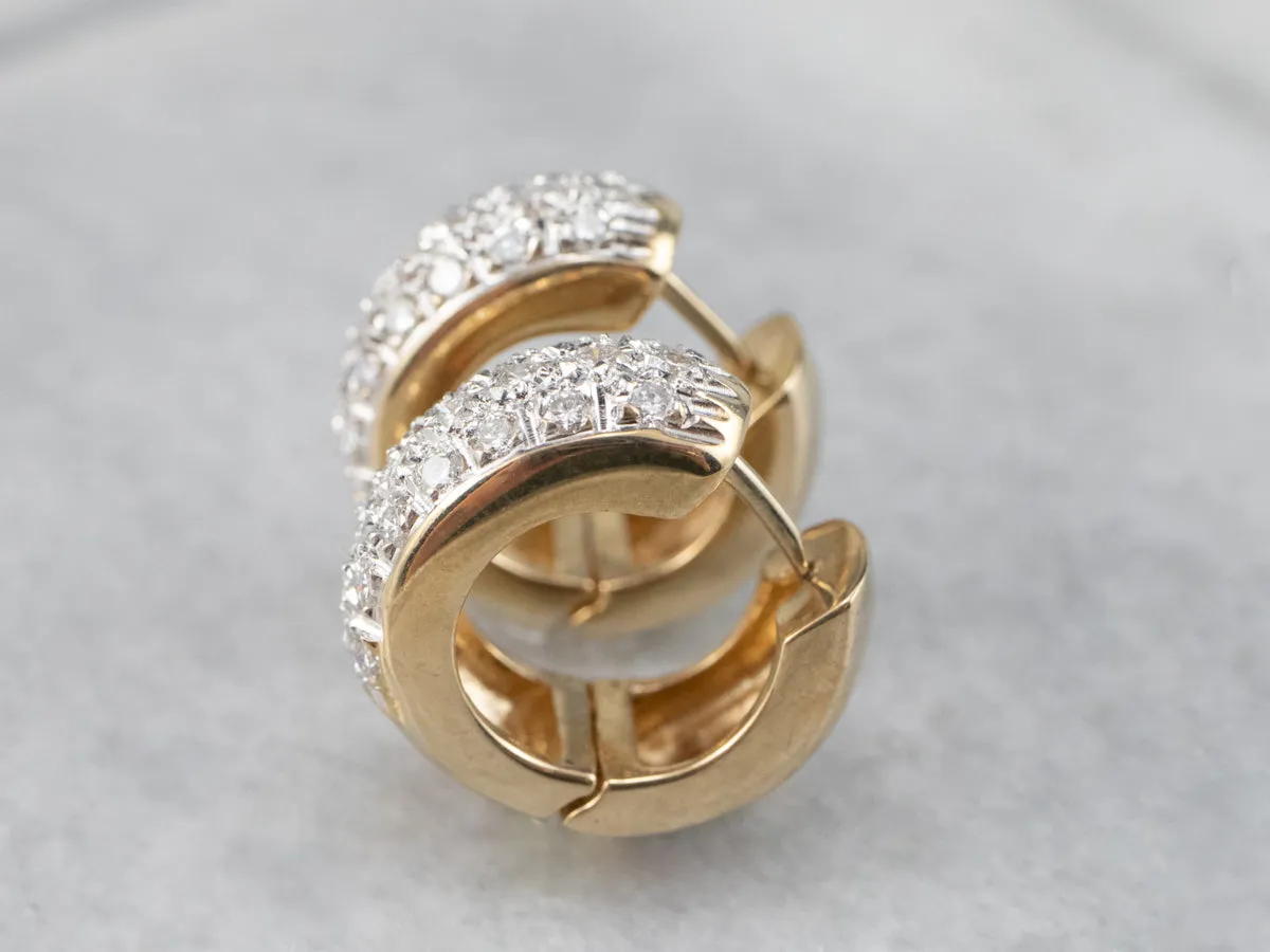 Diamond Encrusted Gold Huggie Hoop Earrings