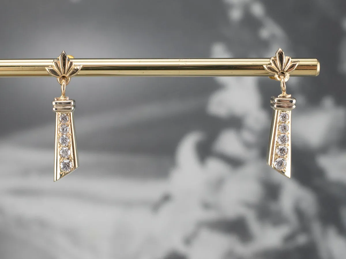 Diamond Gold Bar Drop Earrings