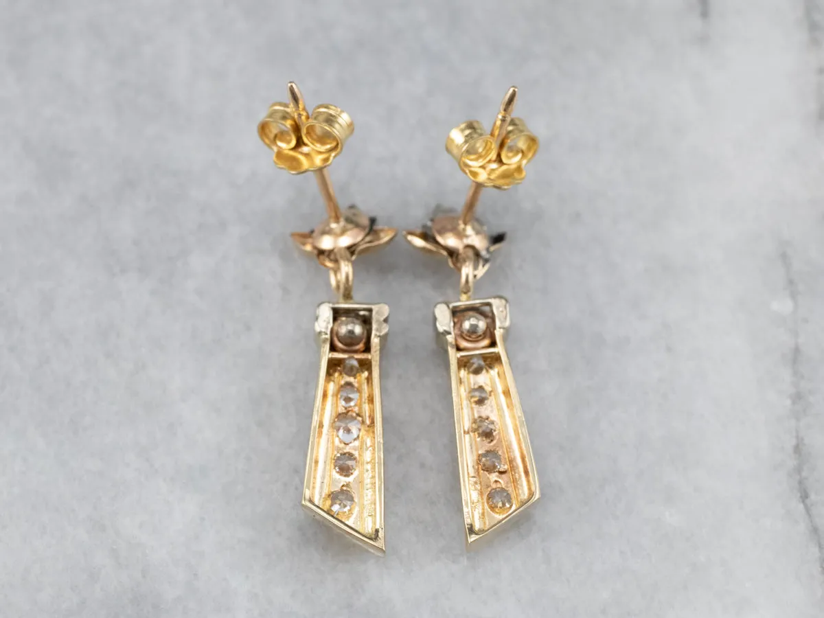 Diamond Gold Bar Drop Earrings