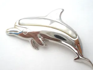 Dolphin Mother Of Pearl Brooch Vintage