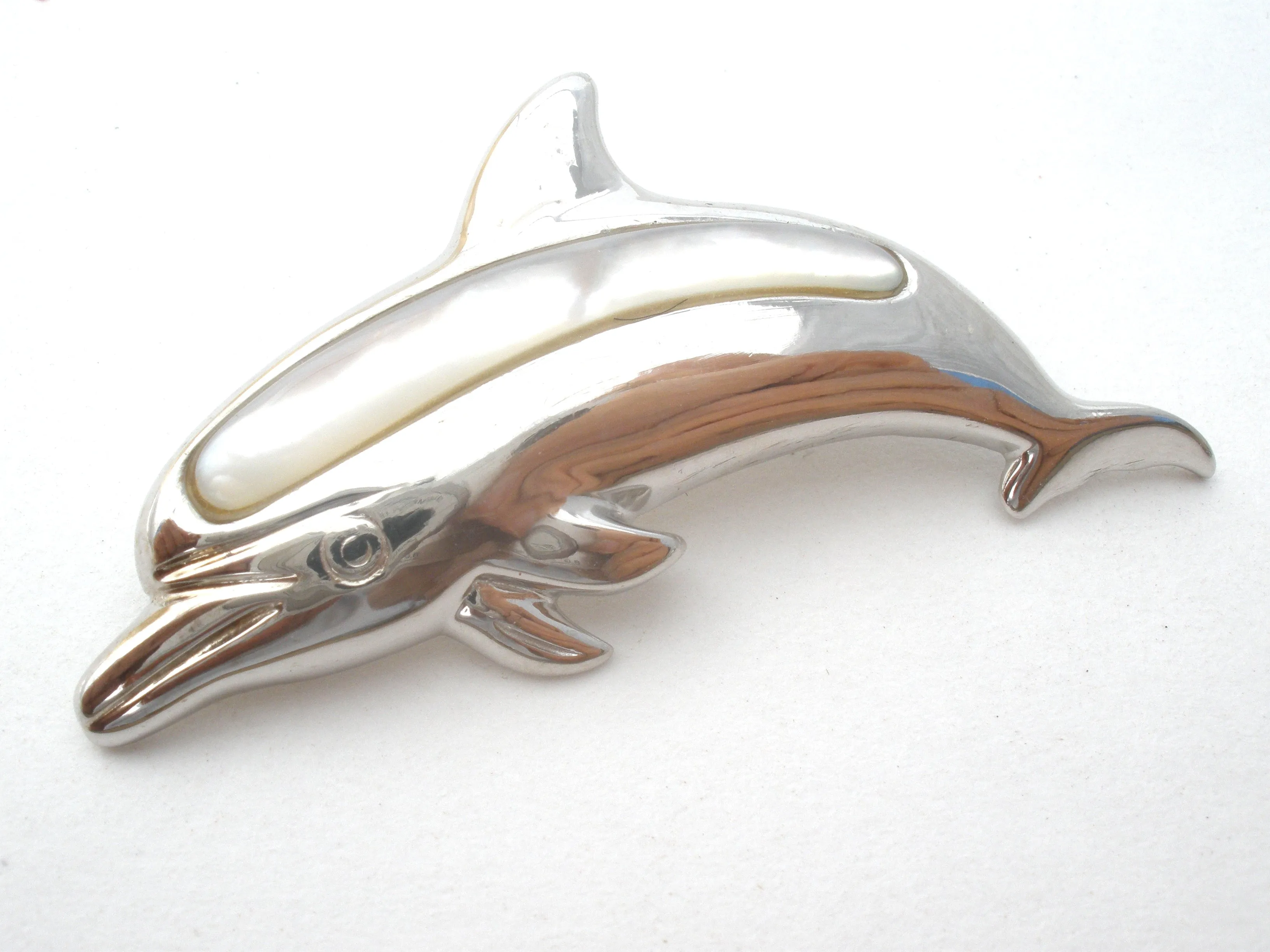 Dolphin Mother Of Pearl Brooch Vintage