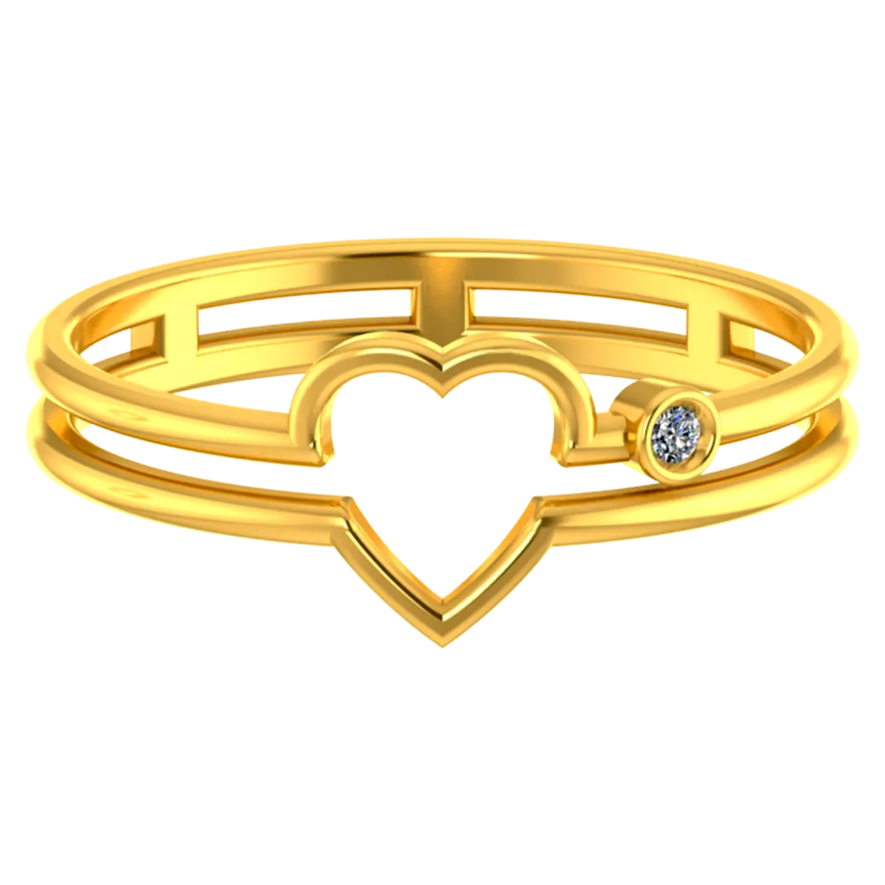 Double-banded 18k Diamond Ring With A Heart On Top