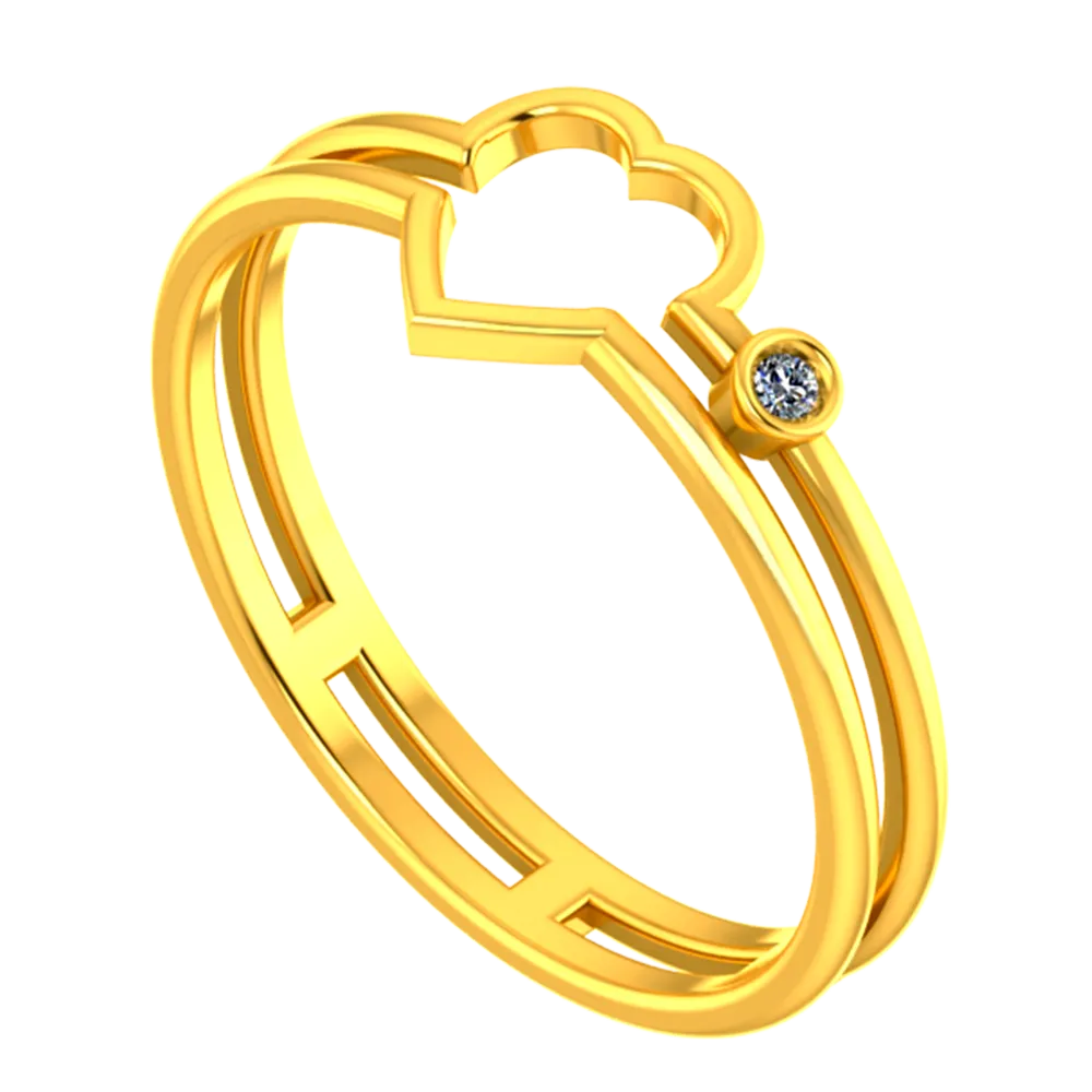 Double-banded 18k Diamond Ring With A Heart On Top