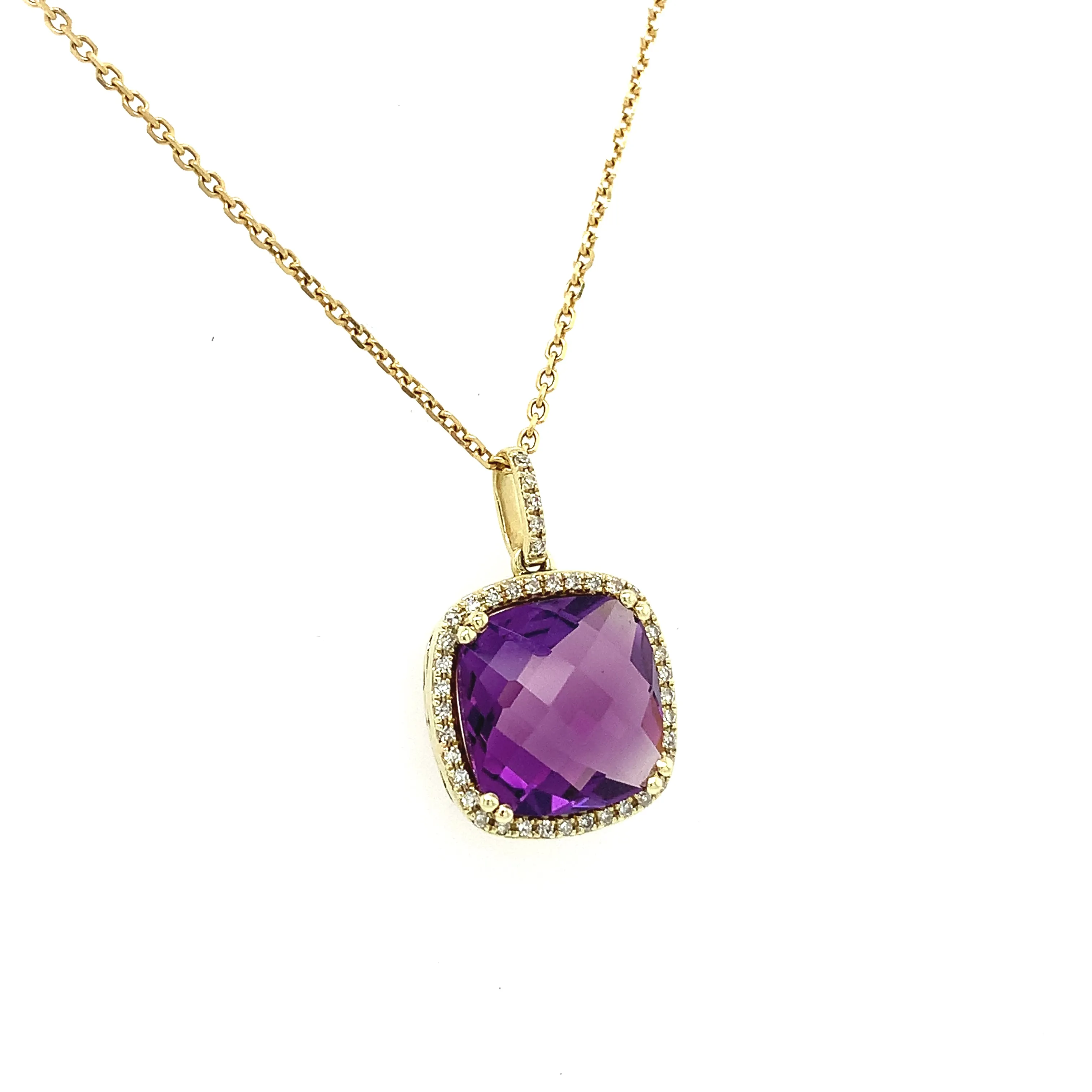 Double Prong Amethyst and Diamond Pendant