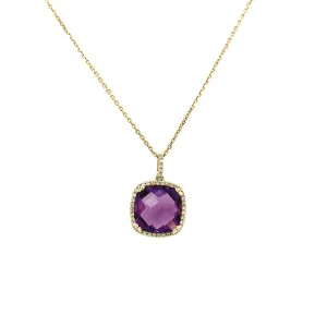 Double Prong Amethyst and Diamond Pendant