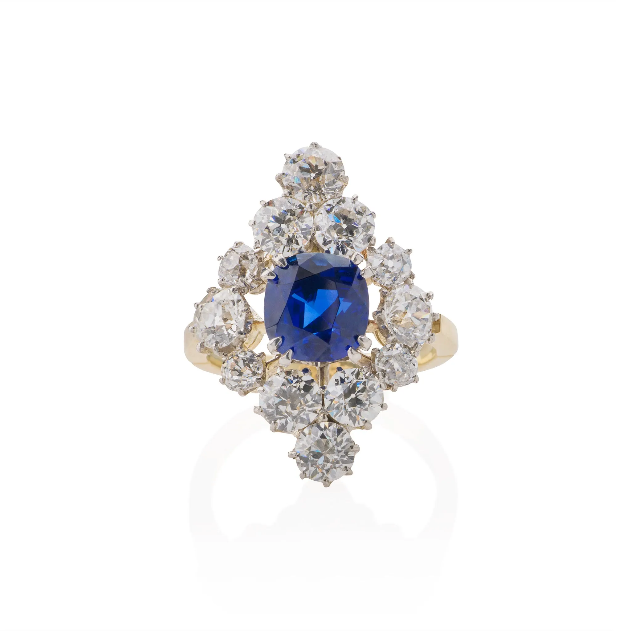 Edwardian AGL "Classic Ceylon" No-Heat Sapphire and Diamond Ring