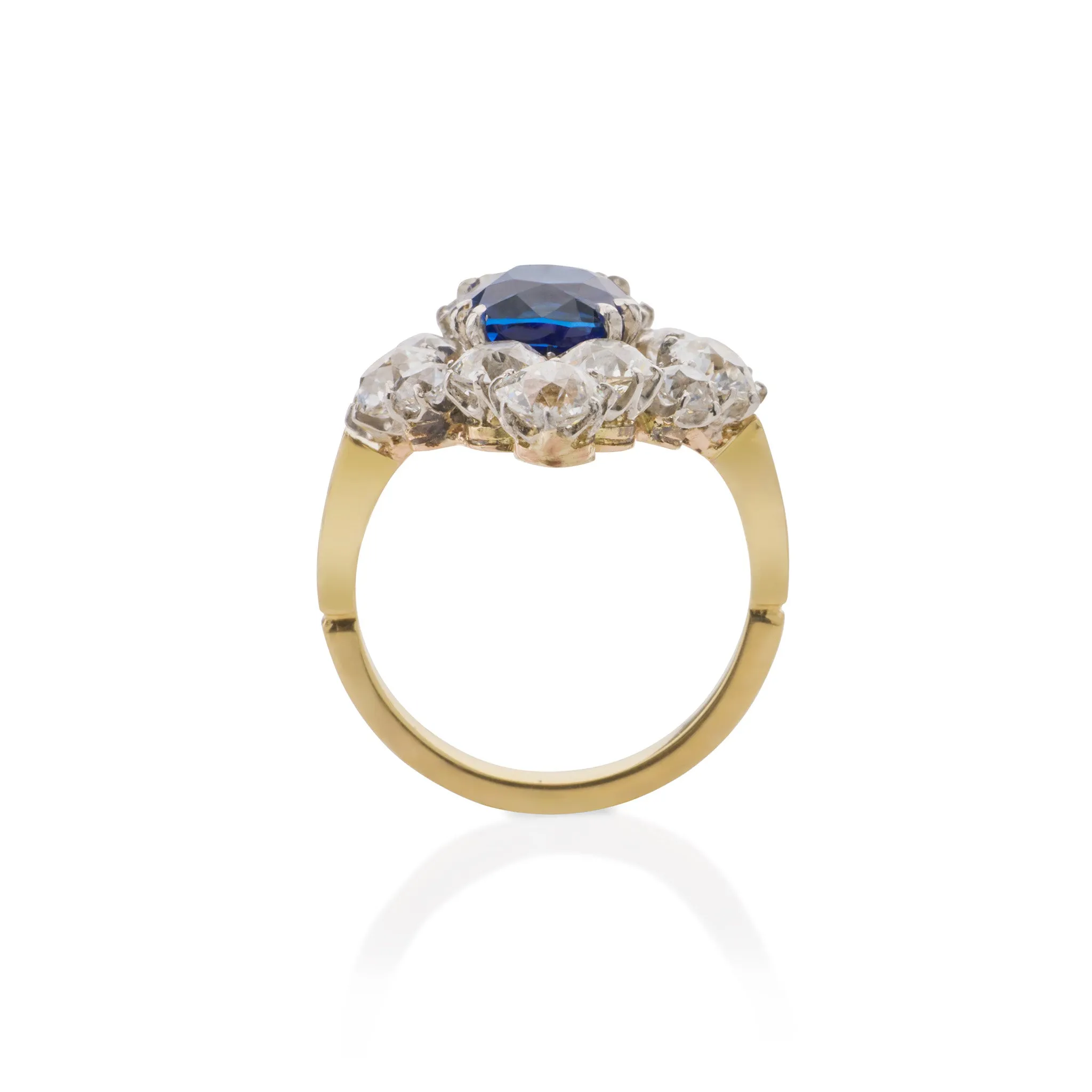 Edwardian AGL "Classic Ceylon" No-Heat Sapphire and Diamond Ring