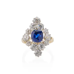 Edwardian AGL "Classic Ceylon" No-Heat Sapphire and Diamond Ring