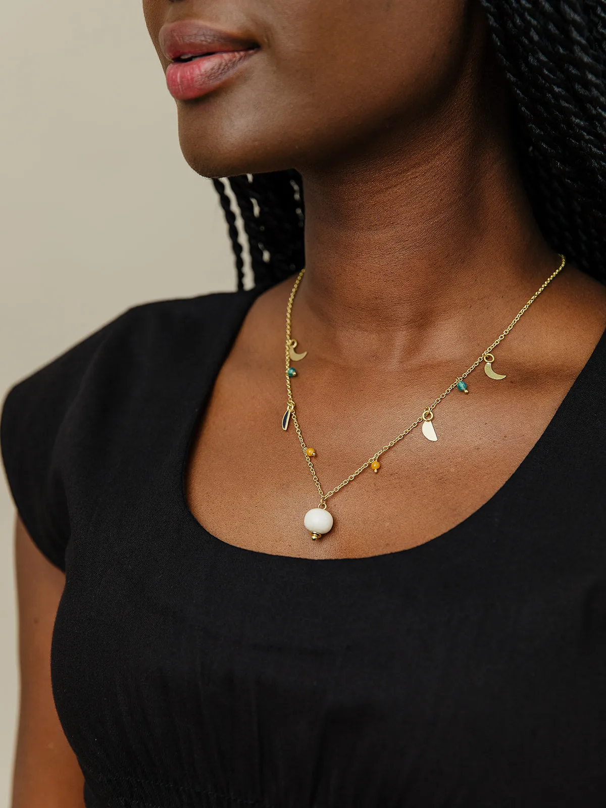 Enamel Moon Necklace - Black