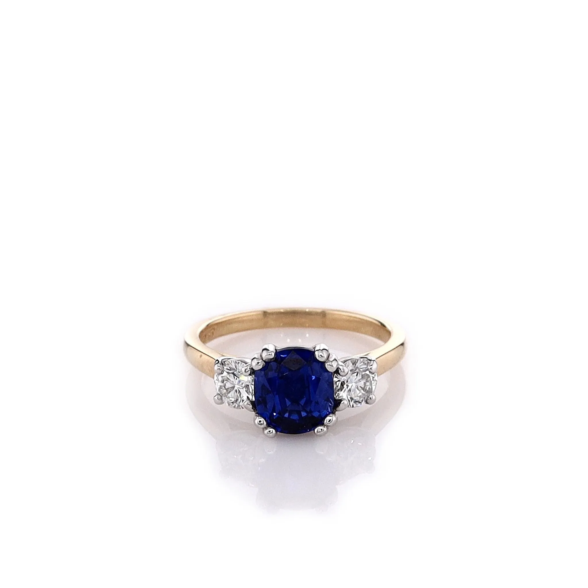Estate 18k Yellow Gold 3 Stone Sapphire and Diamond Ring