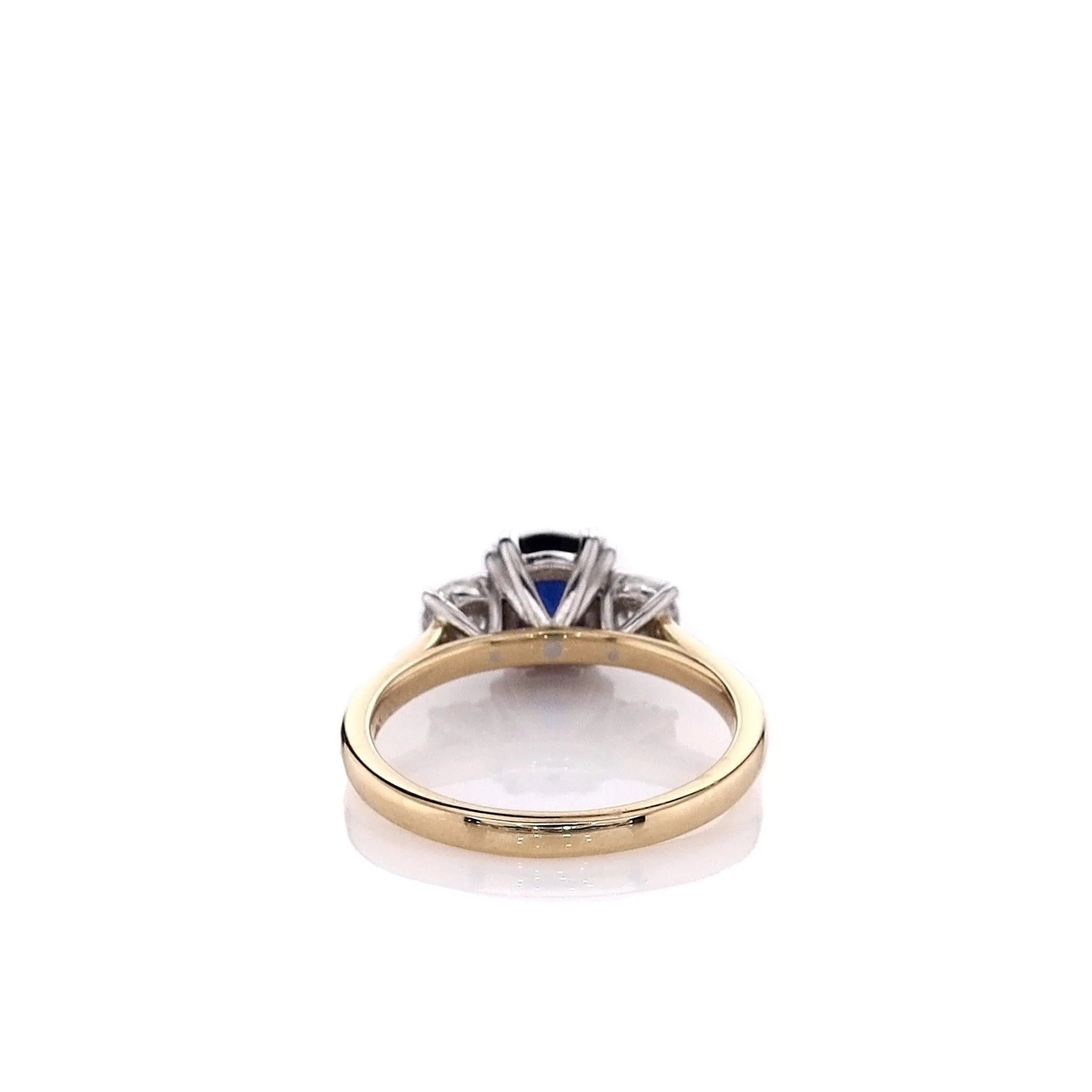 Estate 18k Yellow Gold 3 Stone Sapphire and Diamond Ring