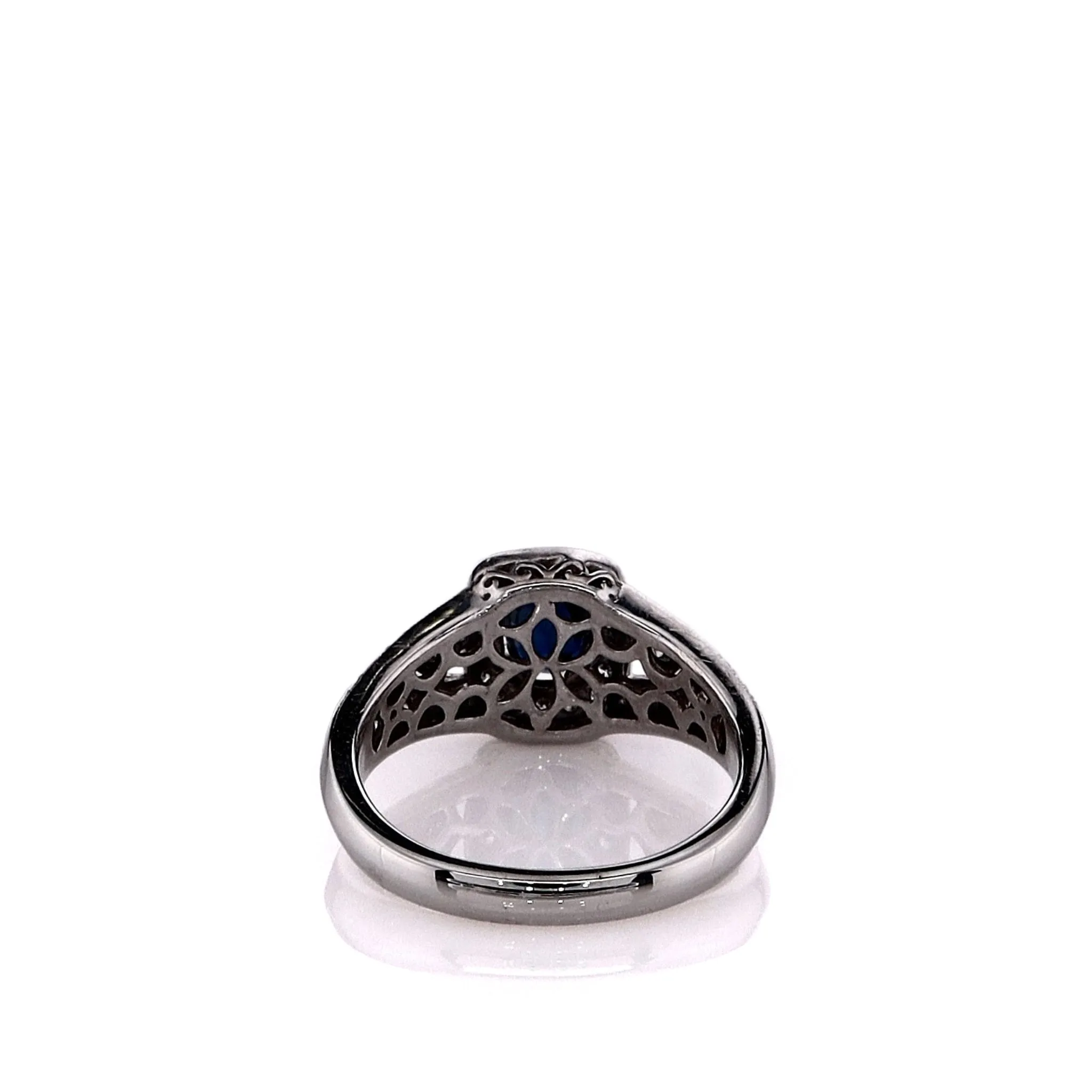 Estate Gabriel And Co 14k White Gold Sapphire and Diamond Halo Split Shank Ring