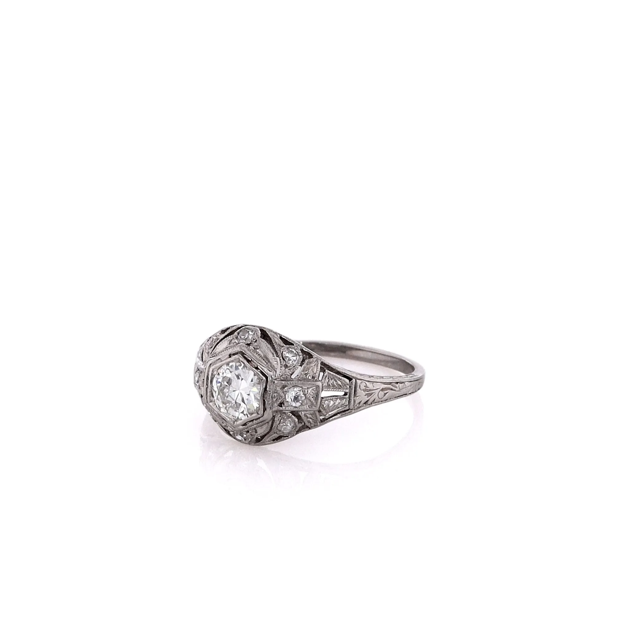 Estate Platinum Transitional Diamond and Single Cut Diamond Ring