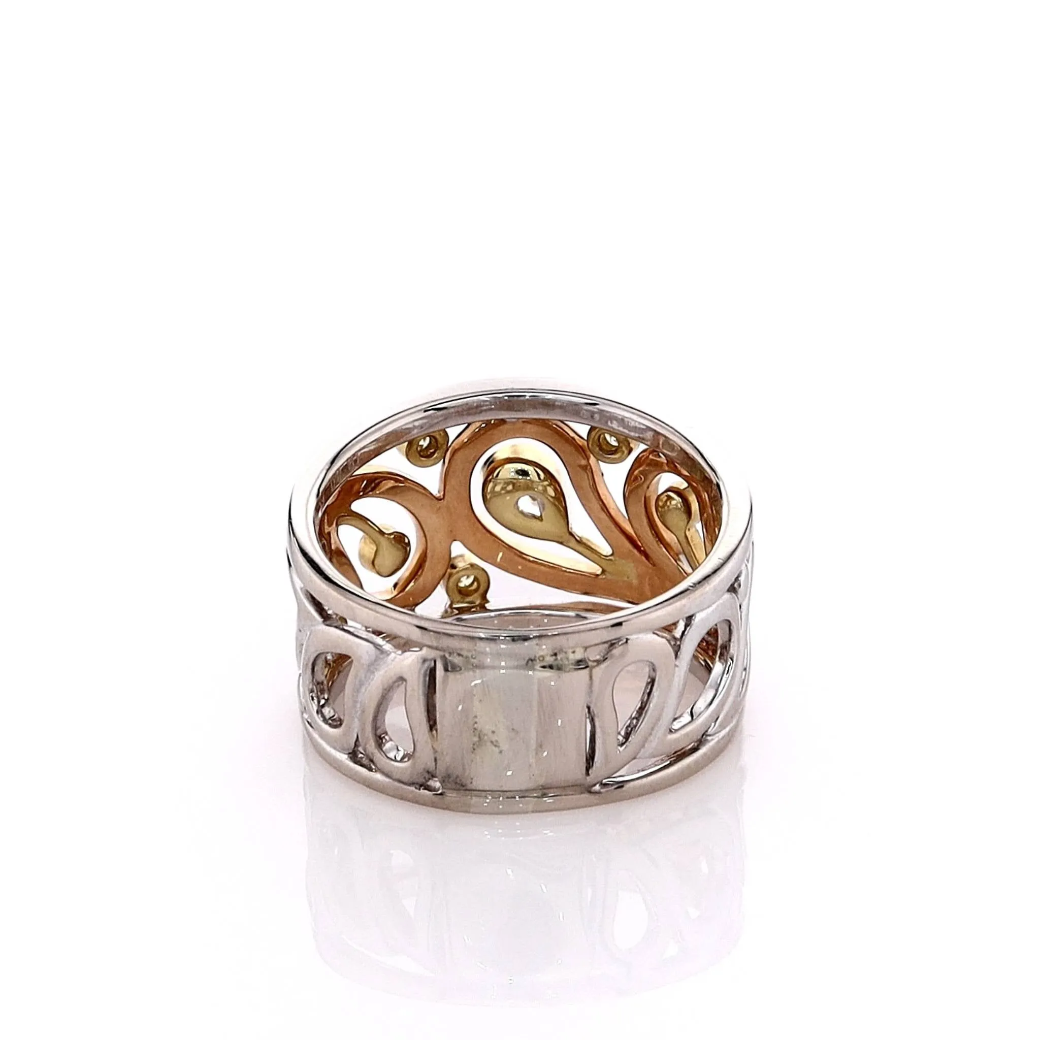 Estate Simon G 18k Tri Tone Paisley Design Yellow and White Diamond Ring