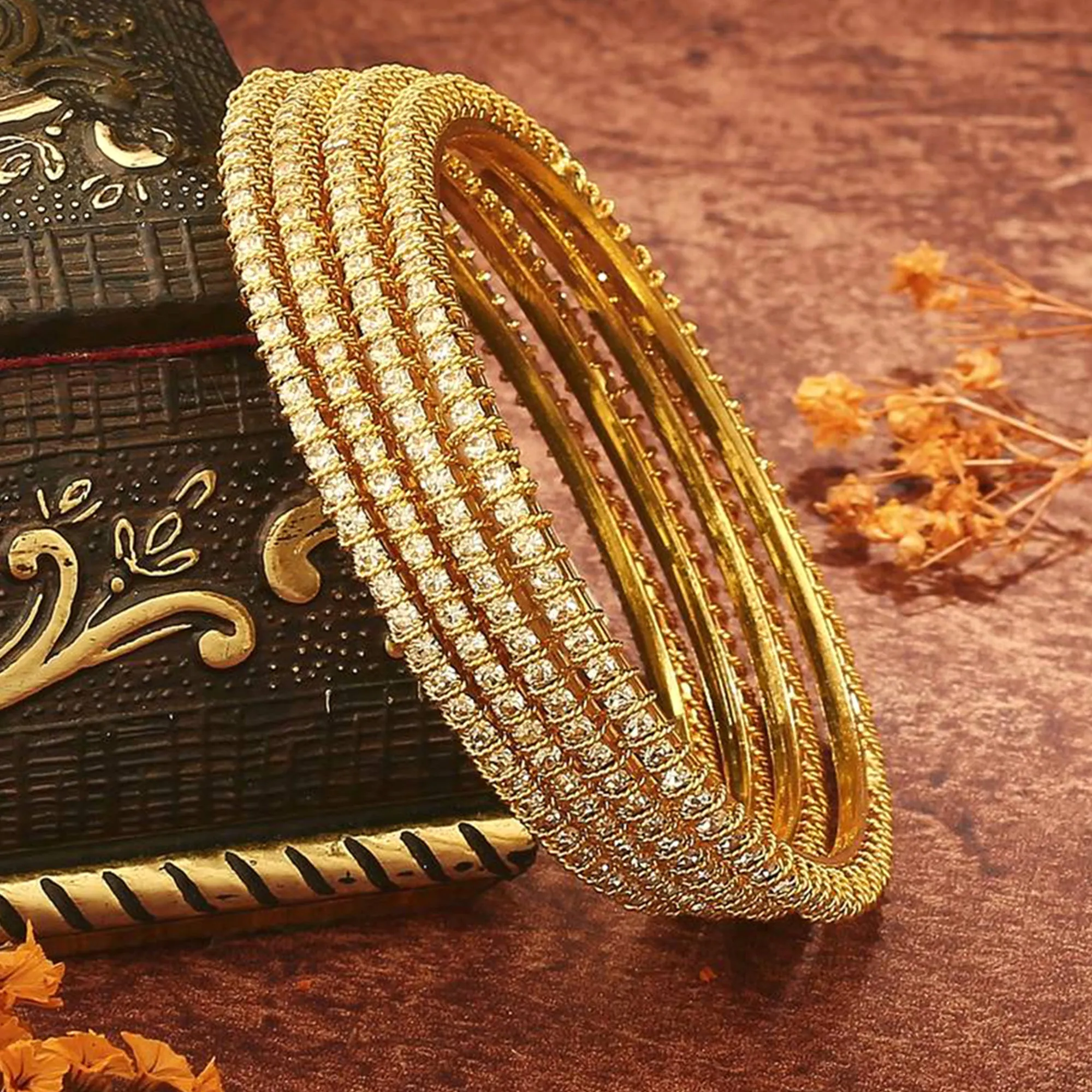 Estele Gold Plated CZ Bangles Set for Women ?C Pack of 4 ?C Size 2.6 ?C Traditional & Elegant Design ?C OSBR-VK11441-26 BANGLE