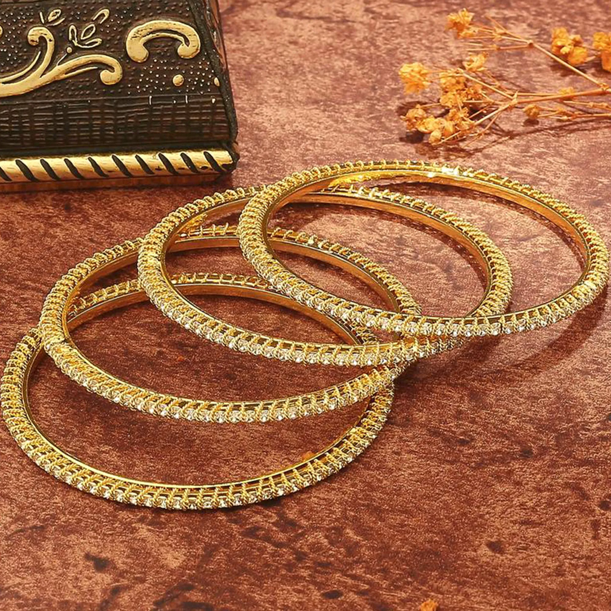 Estele Gold Plated CZ Bangles Set for Women ?C Pack of 4 ?C Size 2.6 ?C Traditional & Elegant Design ?C OSBR-VK11441-26 BANGLE