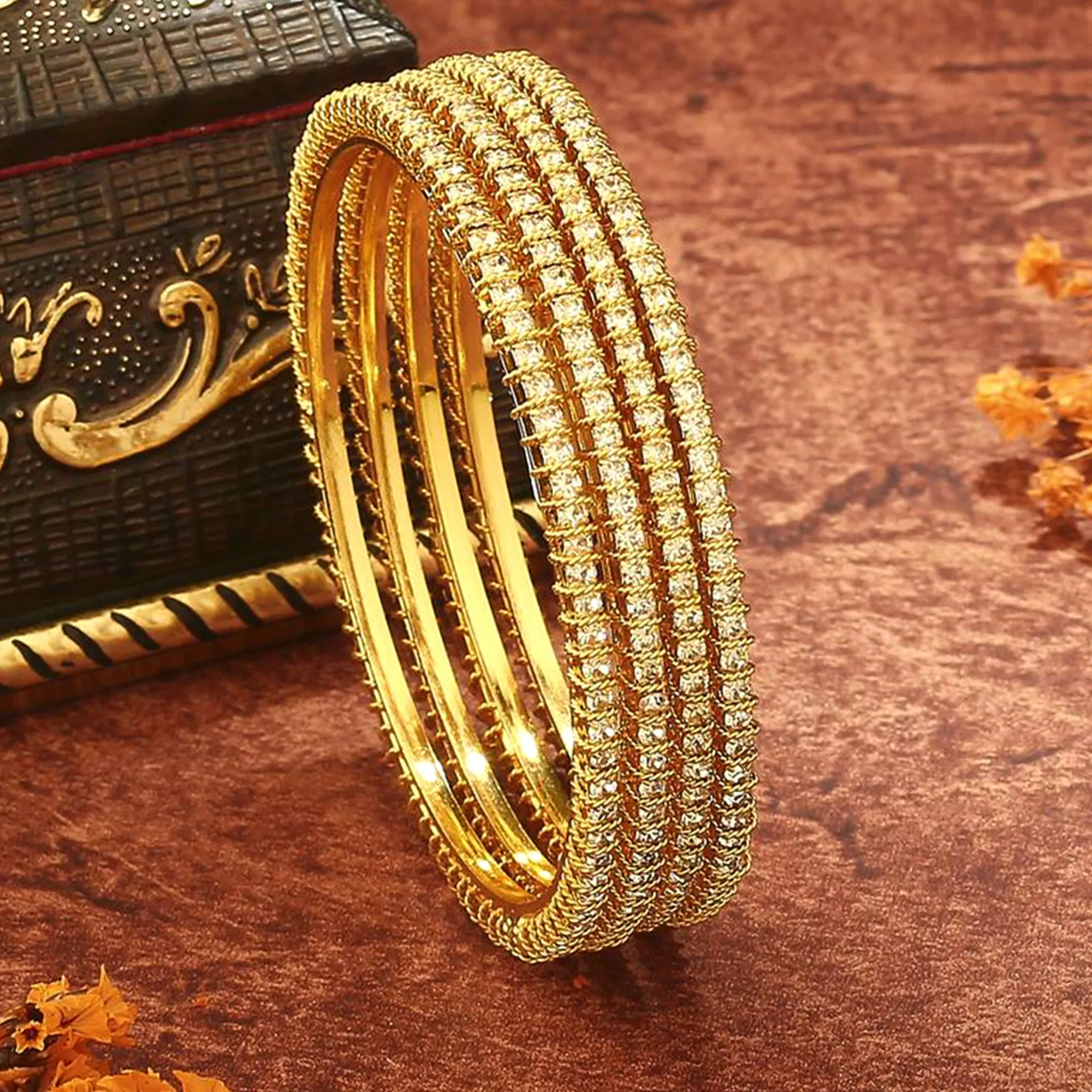 Estele Gold Plated CZ Bangles Set for Women ?C Pack of 4 ?C Size 2.6 ?C Traditional & Elegant Design ?C OSBR-VK11441-26 BANGLE