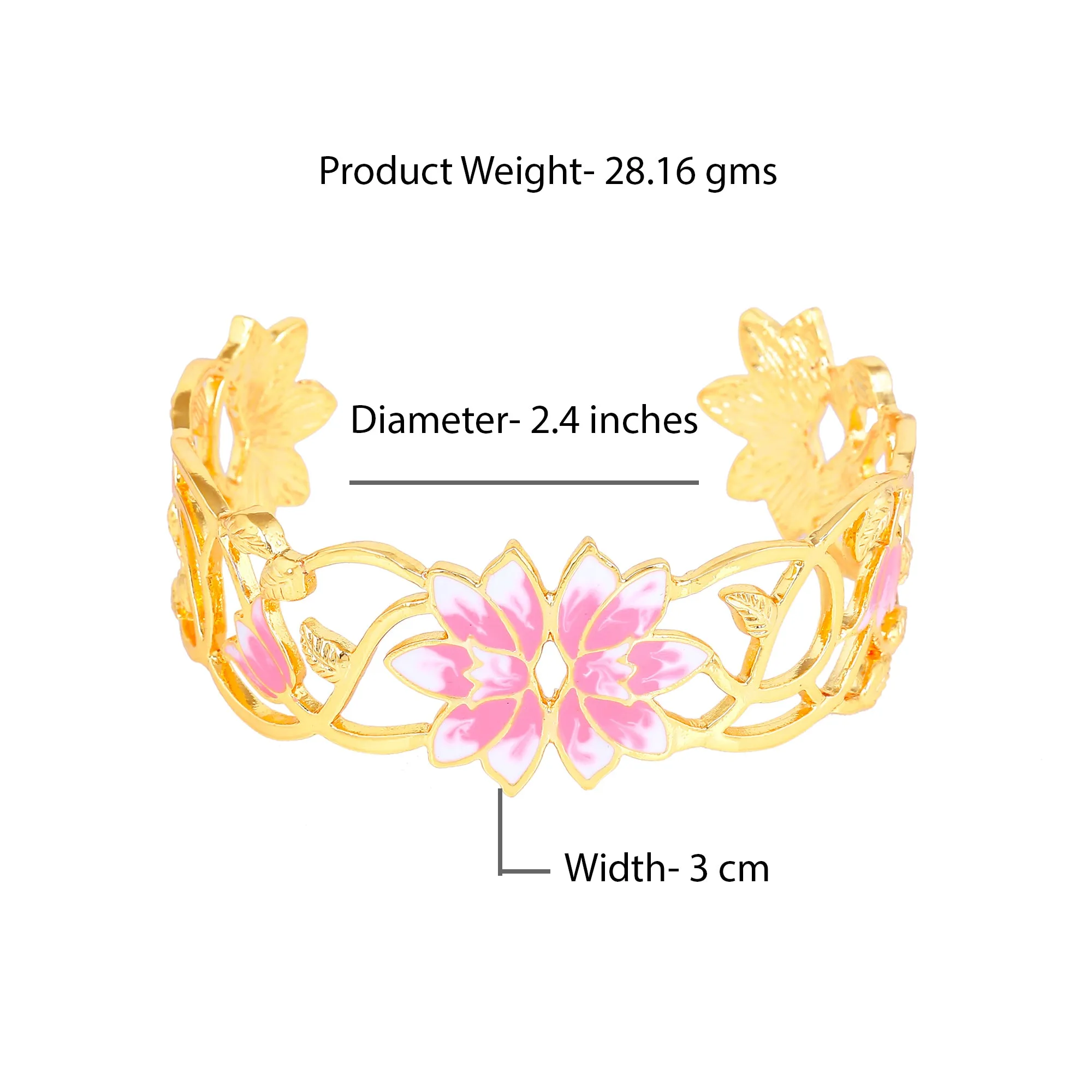 Estele Gold Plated Fascinating Lotus Designer Cuff Bracelet with Pink Enamel for Girl's & Women