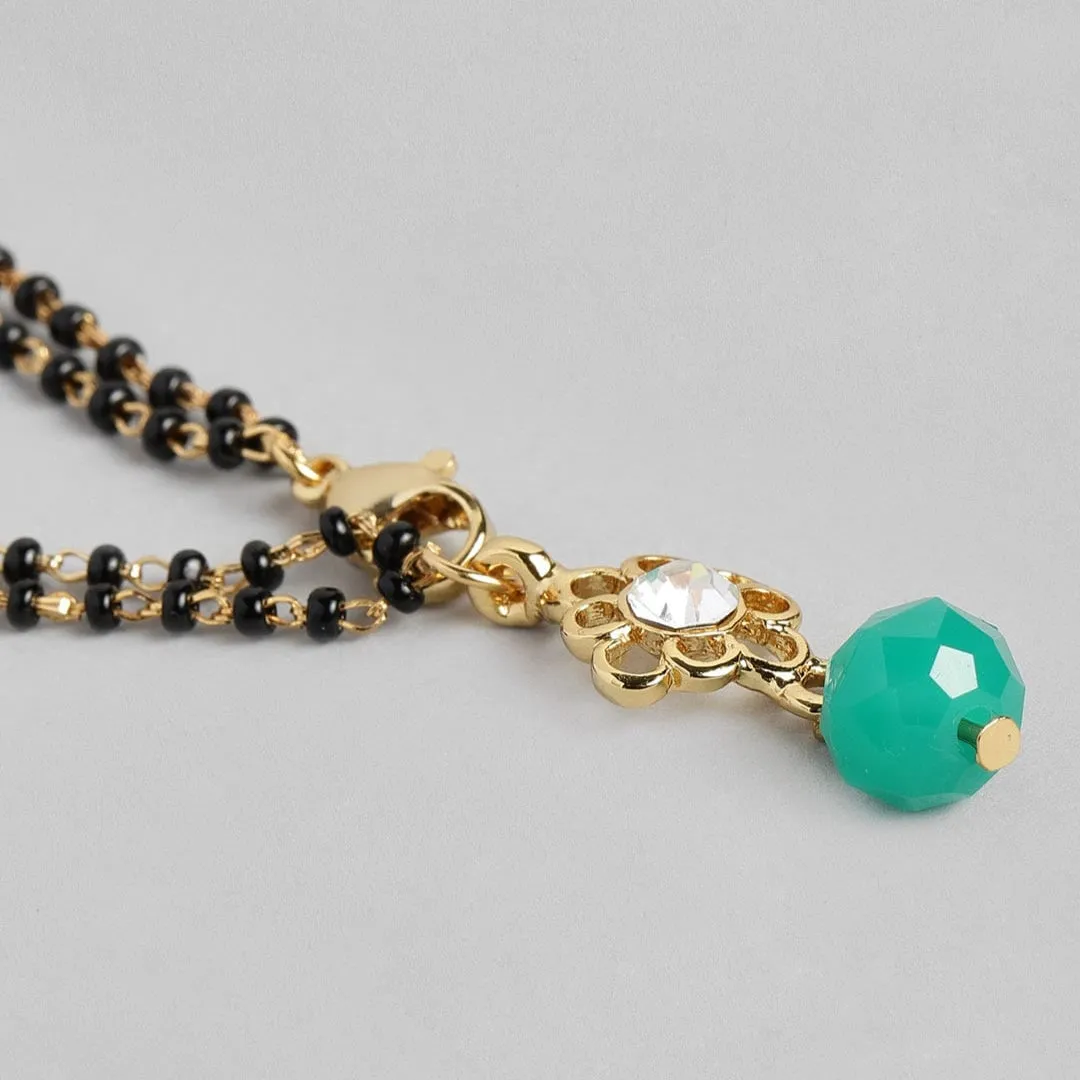 Estele Gold Plated Floret Designer Black & Green Beads Bracelet with Austrian Crystal for Women