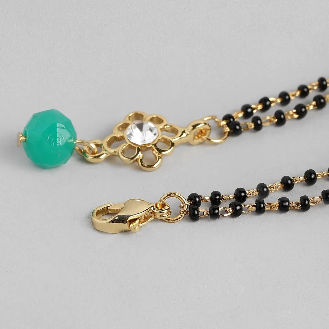 Estele Gold Plated Floret Designer Black & Green Beads Bracelet with Austrian Crystal for Women